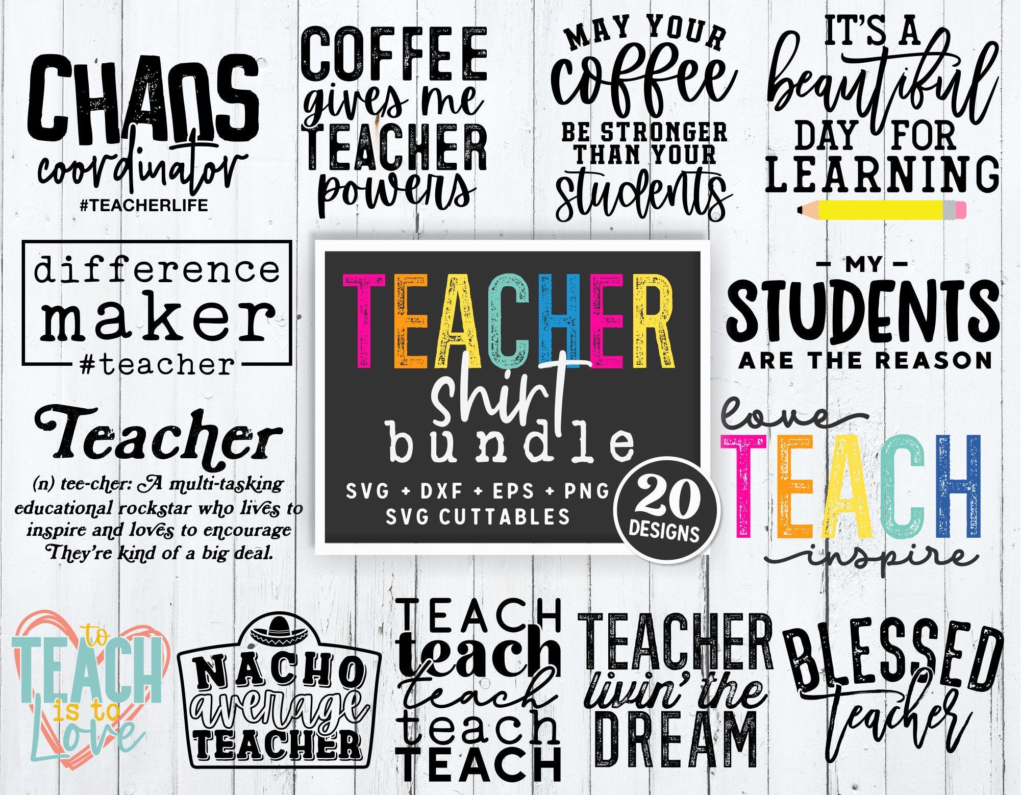 Teacher Shirt Bundle svg  - Teacher Cut File - svg - dxf - eps - png - Teacher Design - svg Bundle - Silhouette - Cricut - Digital File