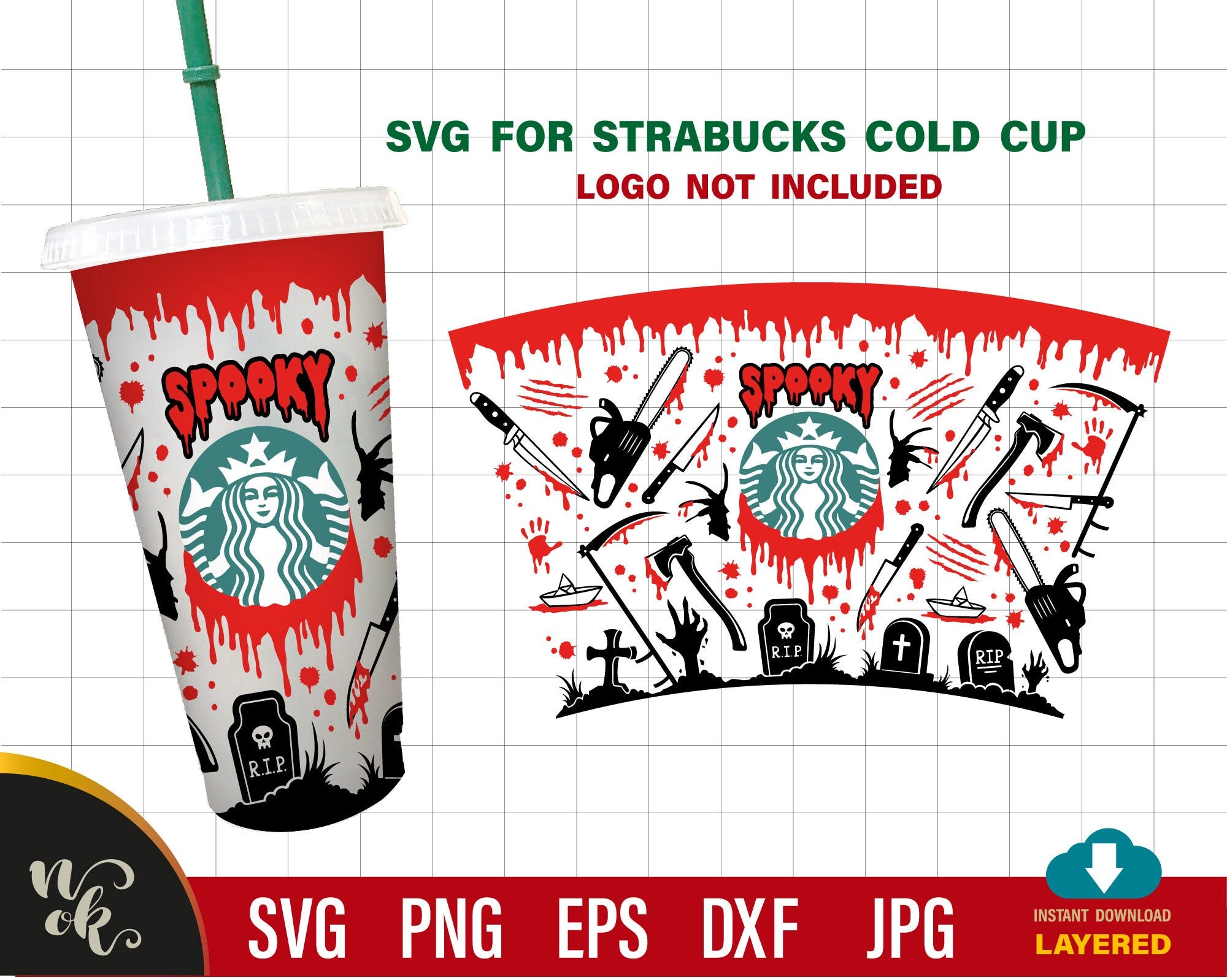 Spooky Starbucks Cup svg Full Wrap Horror Movie svg For Halloween Starbucks Cold Cup, Svg for Cricut And Cutter machine.
