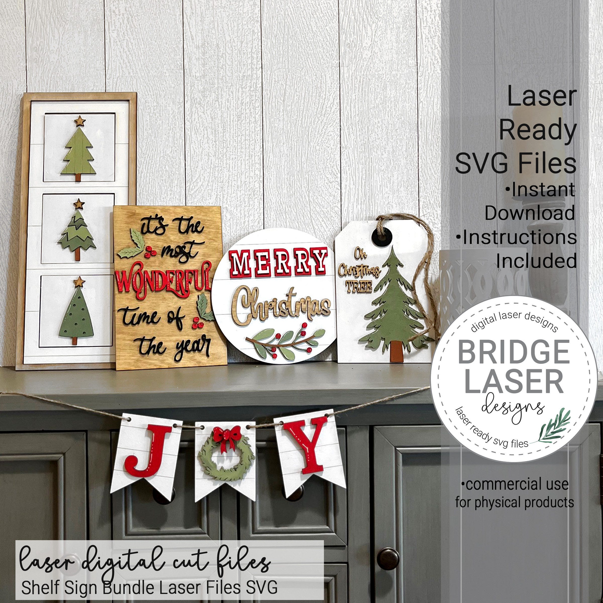 Farmhouse Christmas Laser Cut Files, Christmas Shelf Sign Bundle SVG, Christmas Laser Files, Leaning Frame Laser File, Farmhouse Laser SVG