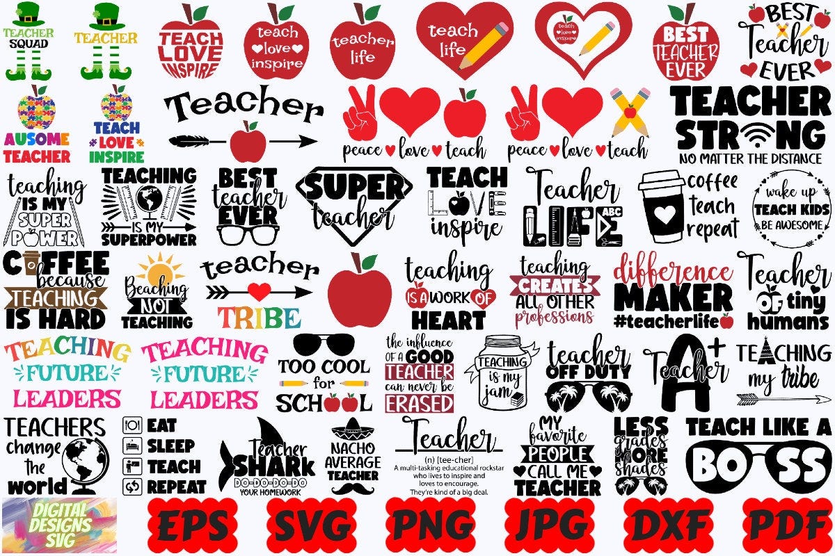 49 Teacher SVG | Teacher Cut Files | Teacher SVG Bundle | Teach SVG | Teaching Svg | Teach Life Svg | Teacher Clipart | Teacher Quote Svg