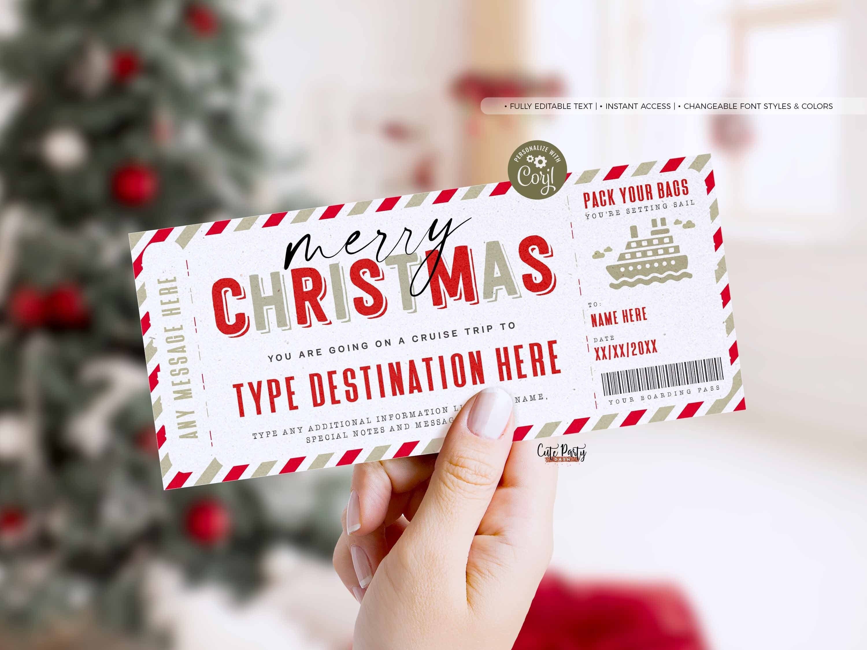 Christmas Cruise Boarding Pass Vacation Ticket Gift Voucher, Editable Template, Holiday Vacation Surprise Cruise Trip, INSTANT DOWNLOAD