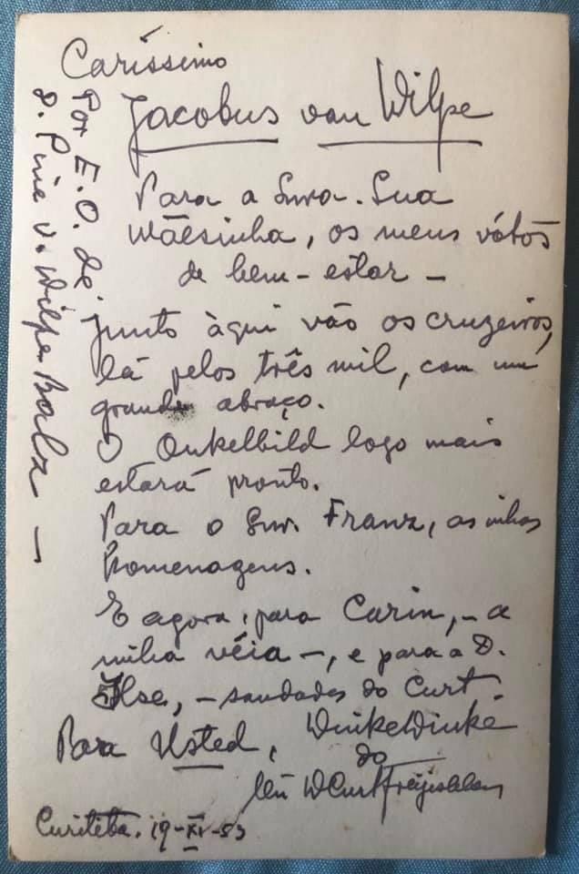 No verso do cartão, o carinho de Freyes pela família van Wilpe. Acervo do autor. 