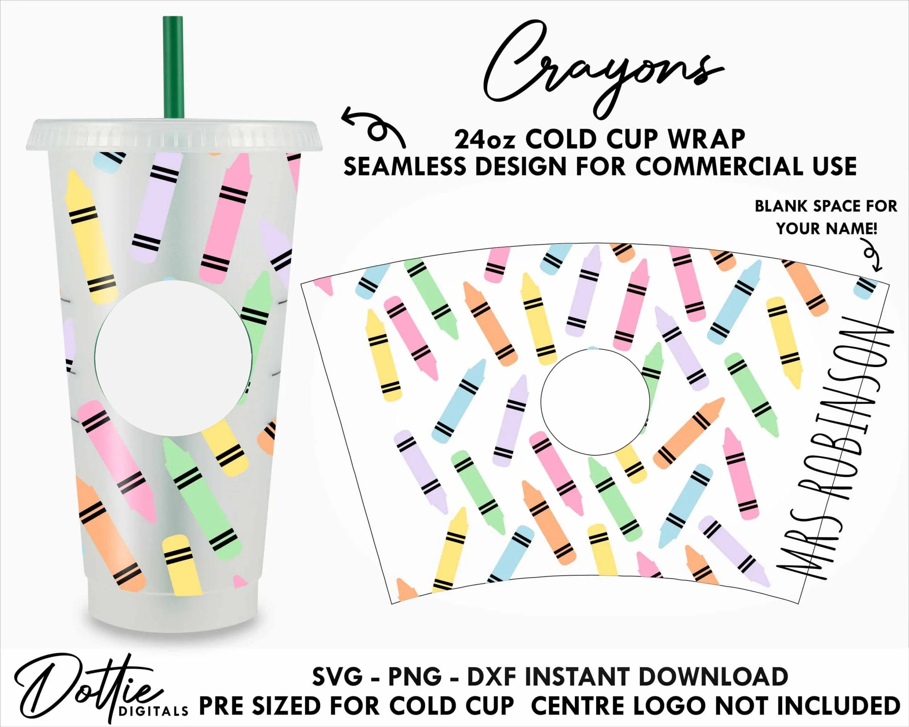 Crayons Name Gap Sbux Cold Cup SVG PNG DXF Teacher School Art Cutting File 24oz Venti Cup Instant Digital Download Svg for Cricut