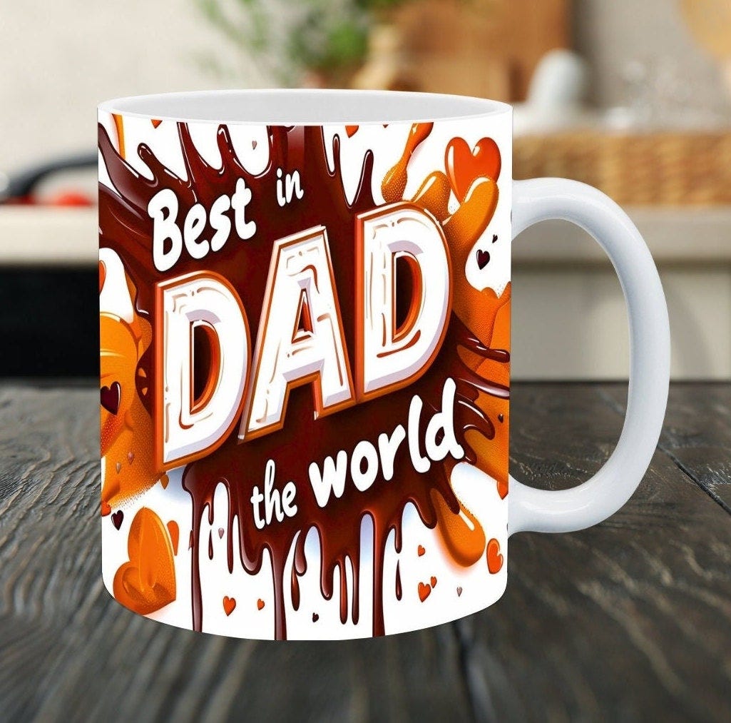 Best Dad In The World, 3D Mug Wrap, Father Child Love Inflated 11Oz & 15Oz Mug Png Fathers Day, Gift For Him, Sublimation Design Download