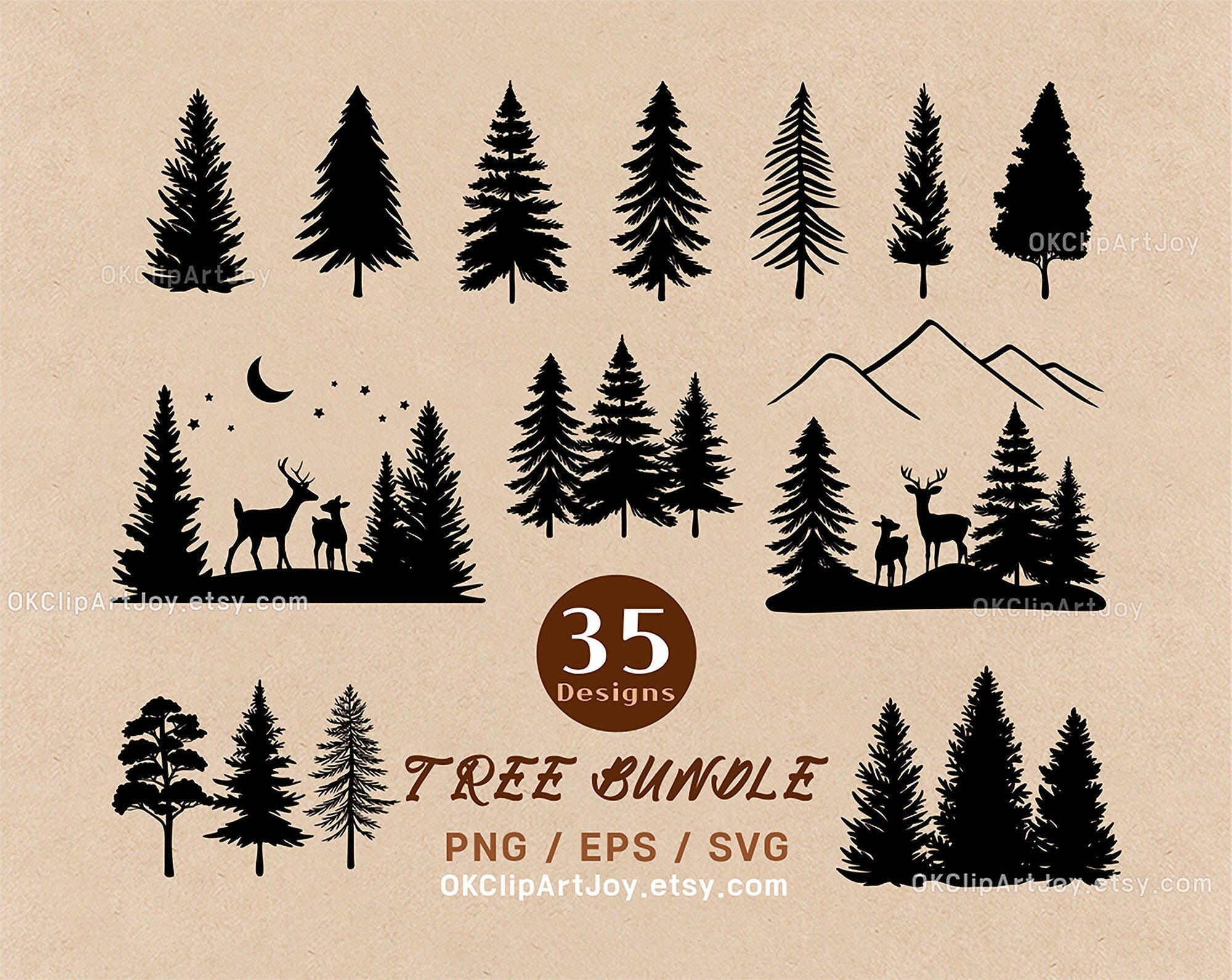 Tree Silhouette Svg, Tree Line Svg, Tree Svg, Treeline Svg, Pine Tree Svg, Trees Svg, Pine Tree Clipart, Christmas Tree Print Evergreen Tree