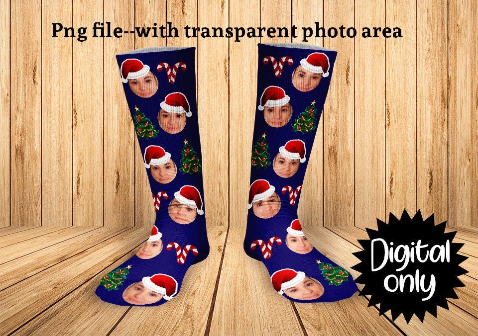 Christmas Santa Hat CandyCane Tree Sock template Download - ADD your own image -Print Sock Sublimation  PNG file DOWNLOAD