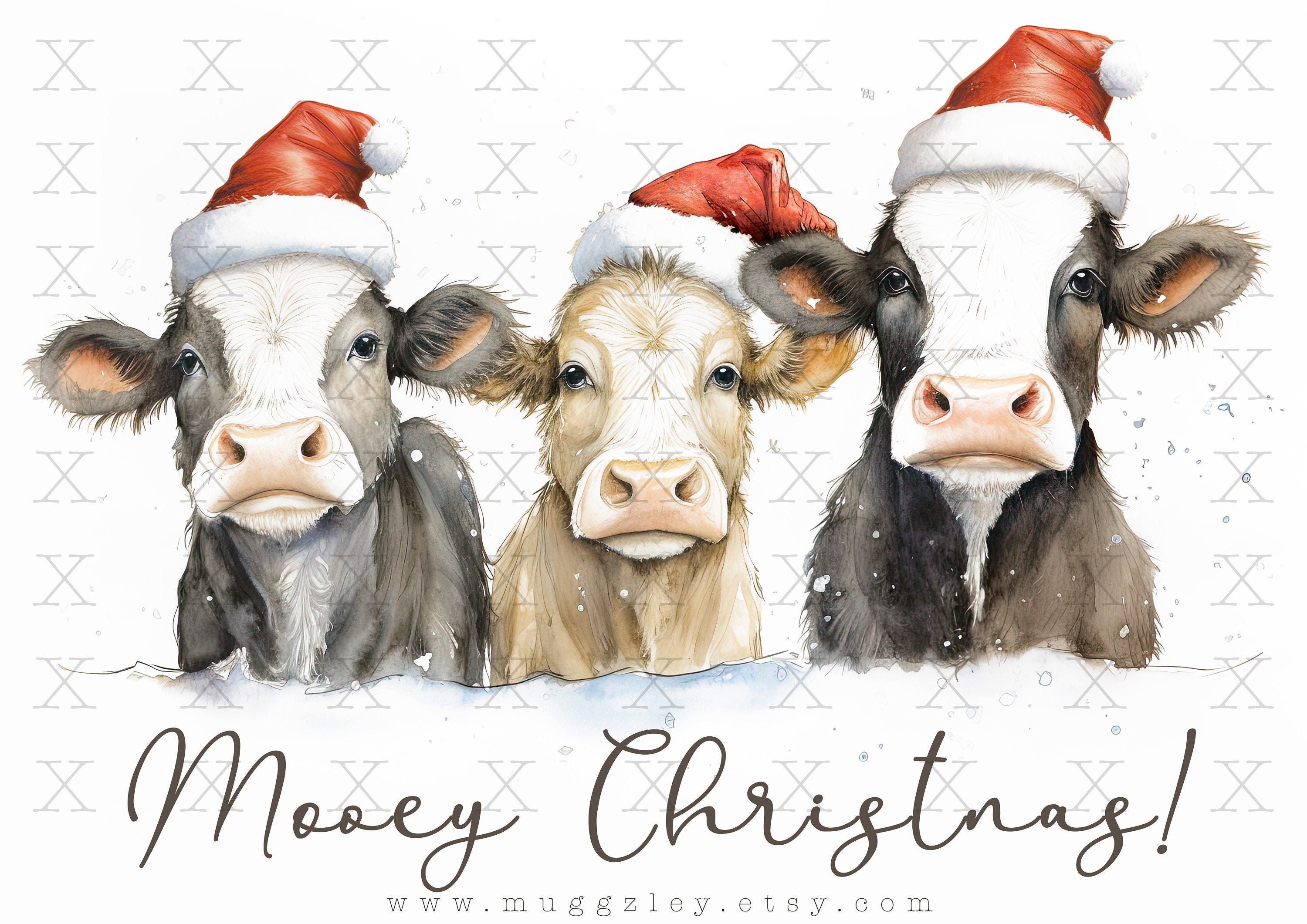Mooey Christmas Cows Art Print instant Download