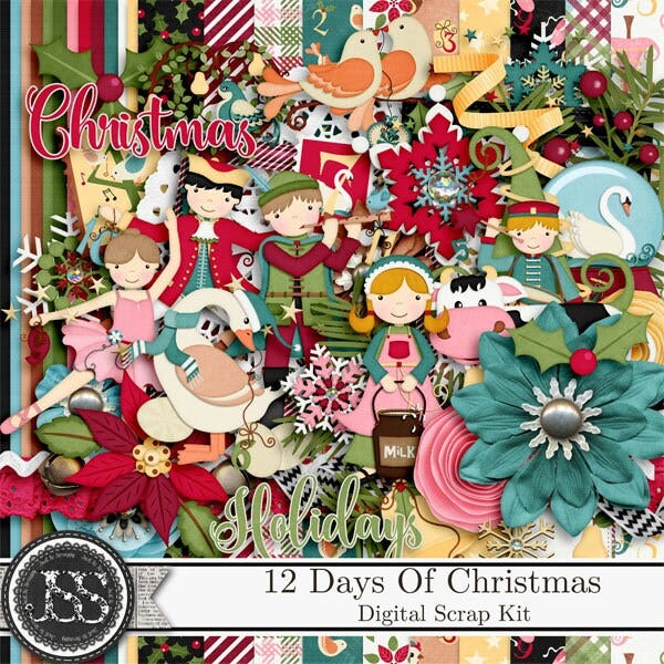 12 Days Of Christmas 12x12 Digital Scrapbook Kit, Holiday, Festive, Celebrate,Scrapbooking