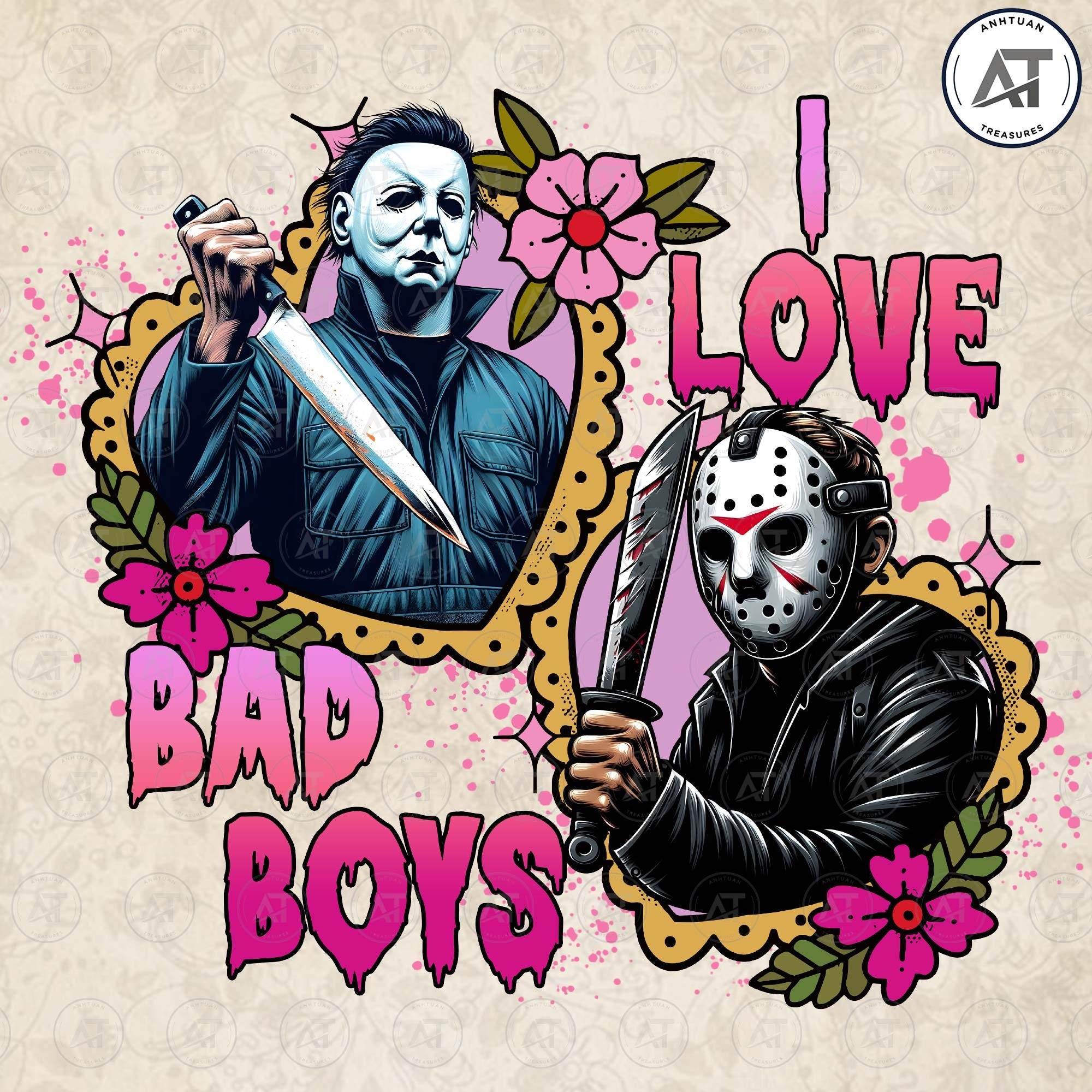 Horror Movie Png, I Love Bad Boys Png, Halloween Character Friends Shirt Design, Horror Png, Halloween Horror Png, Download Files