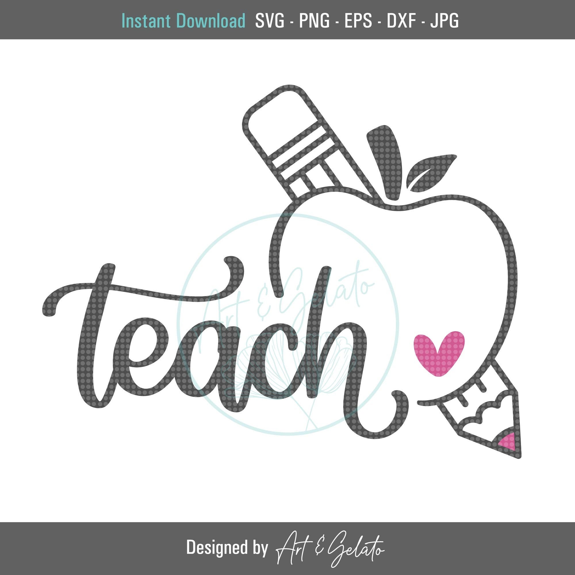 Teach Apple Pencil SVG, Teach Svg, Teacher Svg, Teacher Shirt Svg, Teacher Apple Svg, School Pencil Svg, School Teacher Svg, Teacher Gift