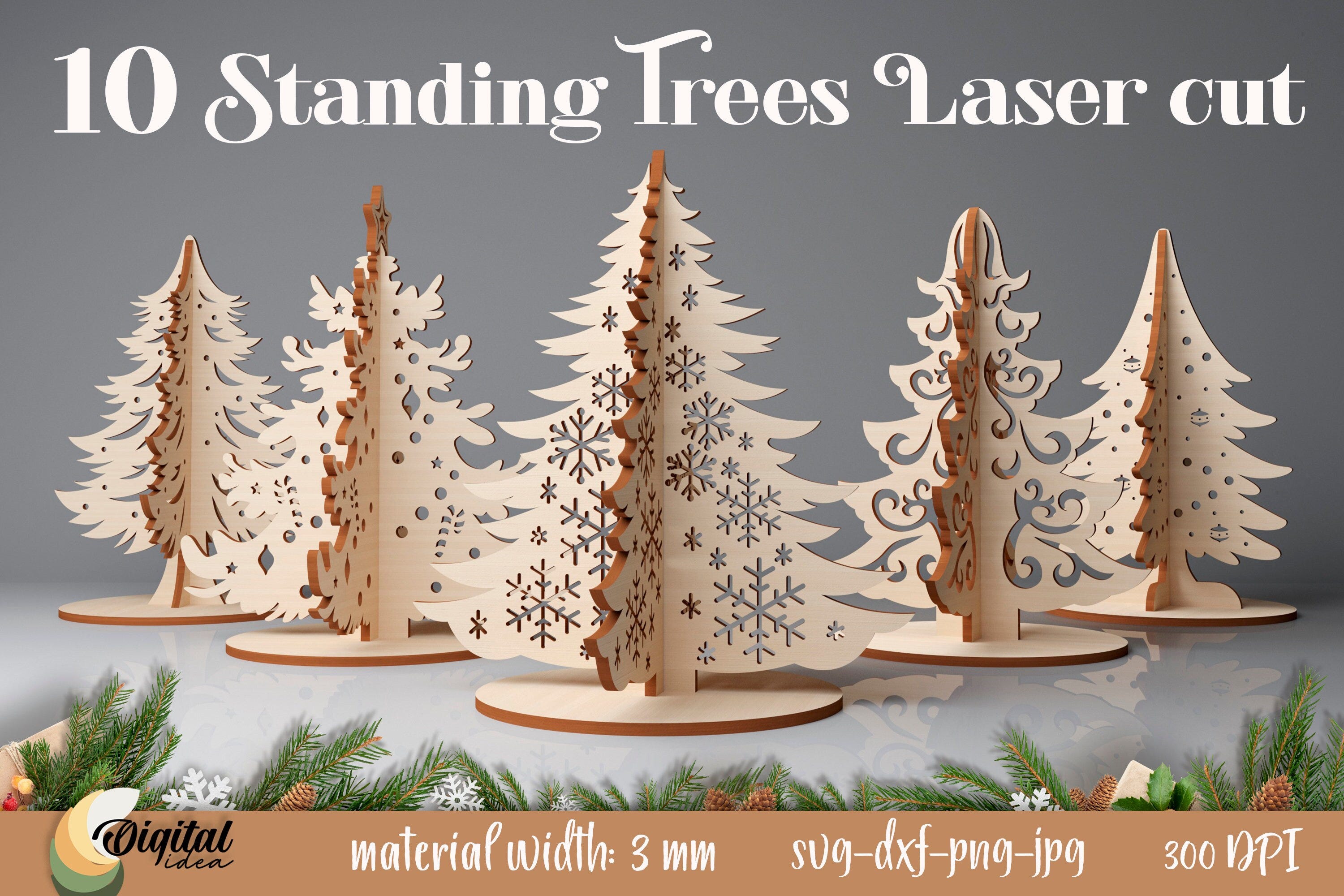 Christmas tree stands laser cut bundle, standing christmas trees 3D lasercut, pine trees laser, Christmas tree decor SVG