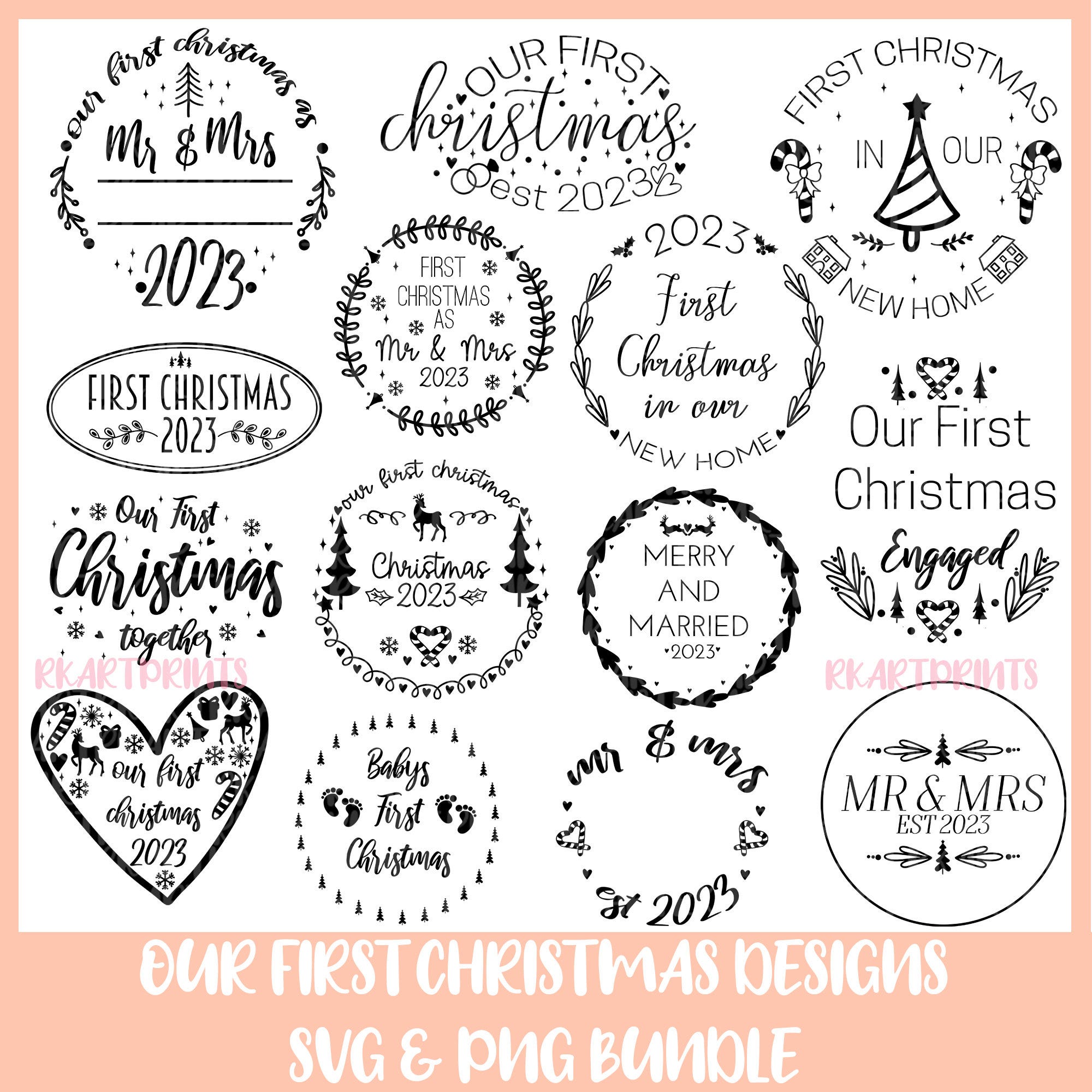 First Christmas 2023 Ornament SVG Bundle, Our first Christmas 2023 svg bundle, Ornament Svg Bundle, Christmas Ornament svg, Newlywed svg png