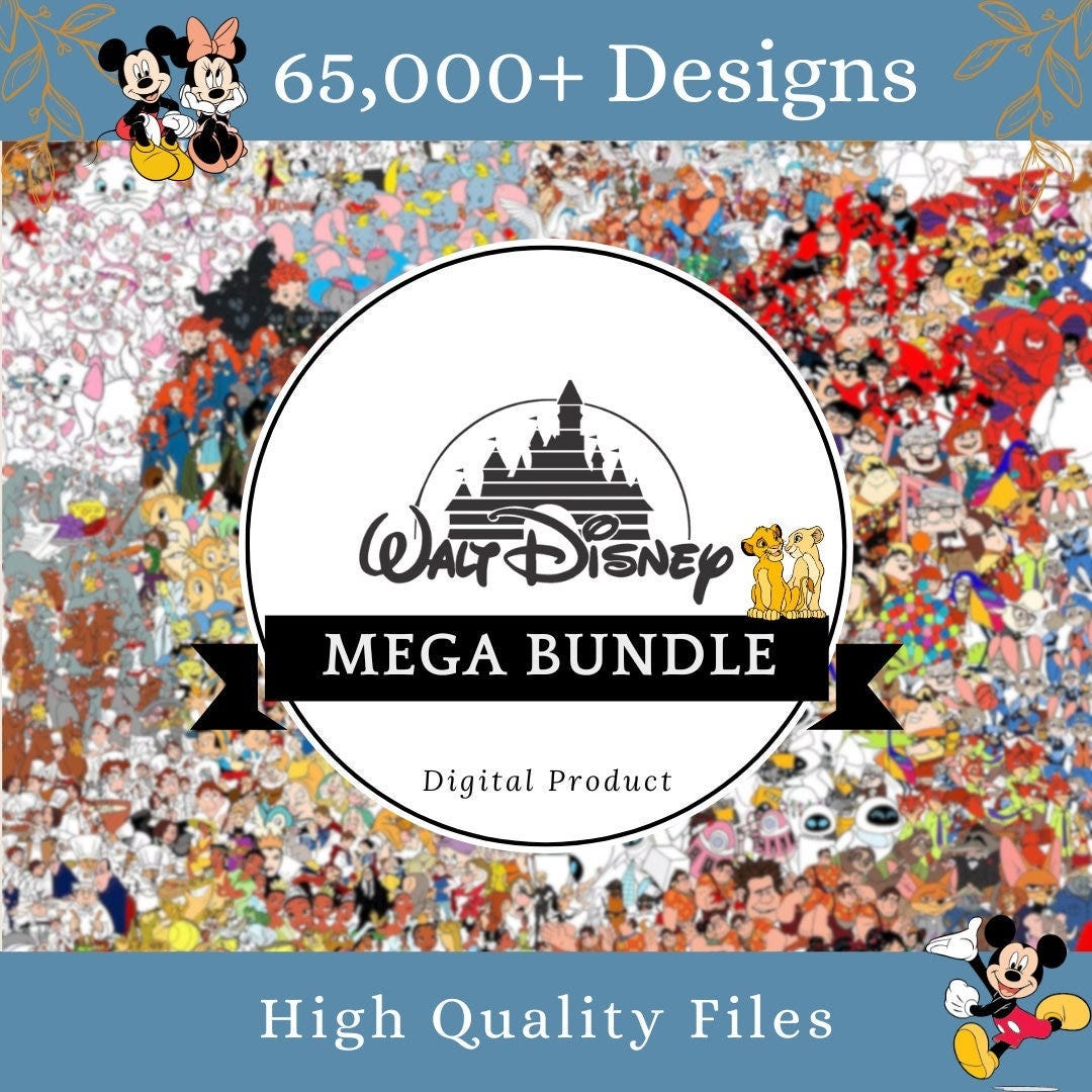 65000+ Mega Svg Bundle LAYERED Cricut File, Mickey Mouse, Minnie, Frozen, Moana, Ariel, Elsa, Stitch, Toy Story, Pooh PNG SVG Commercial use