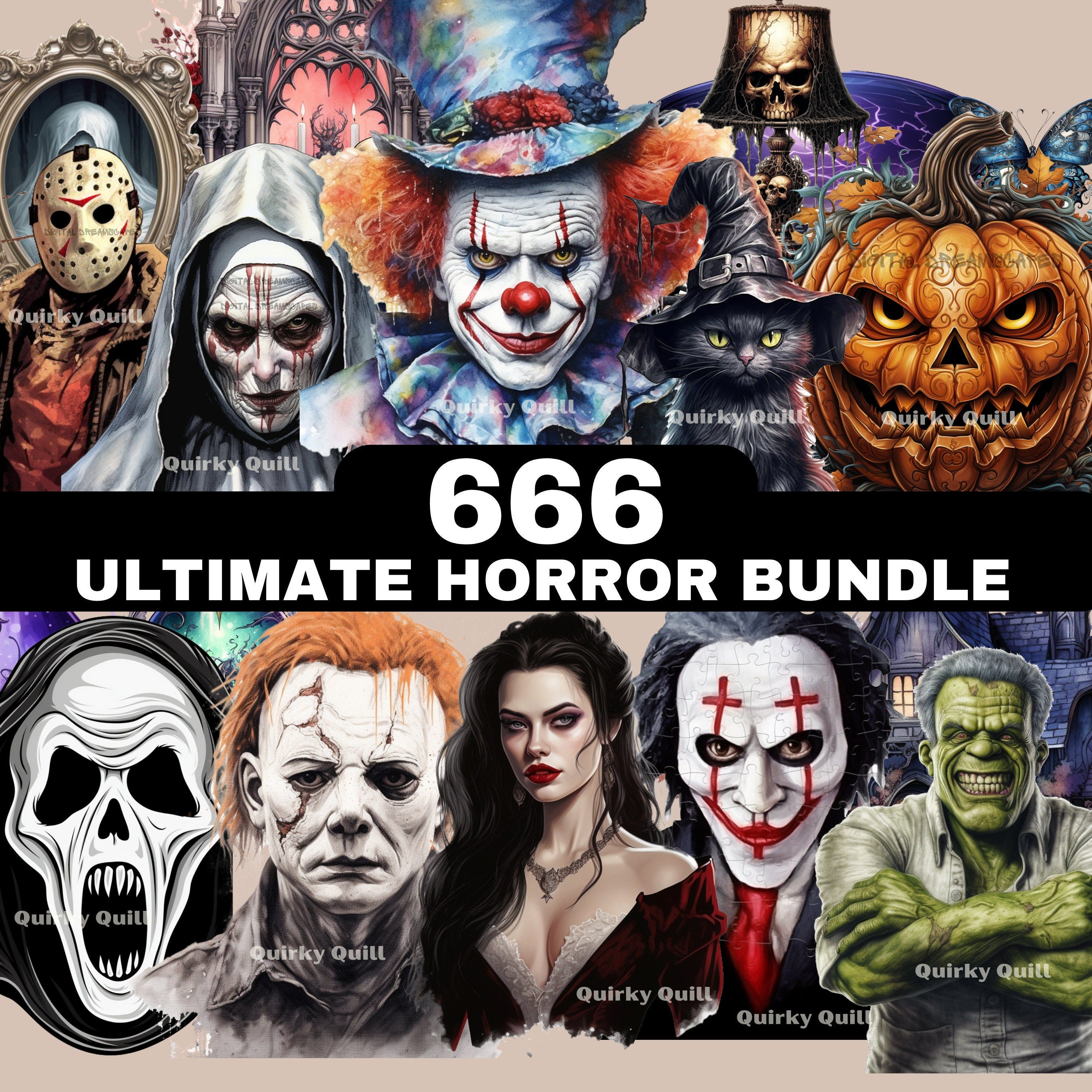 666 Ultimate Horror Bundle, PNG Clipart pack, Horror Character Halloween For Cricut, Scary Horror Characters, Horror Clipart sublimation