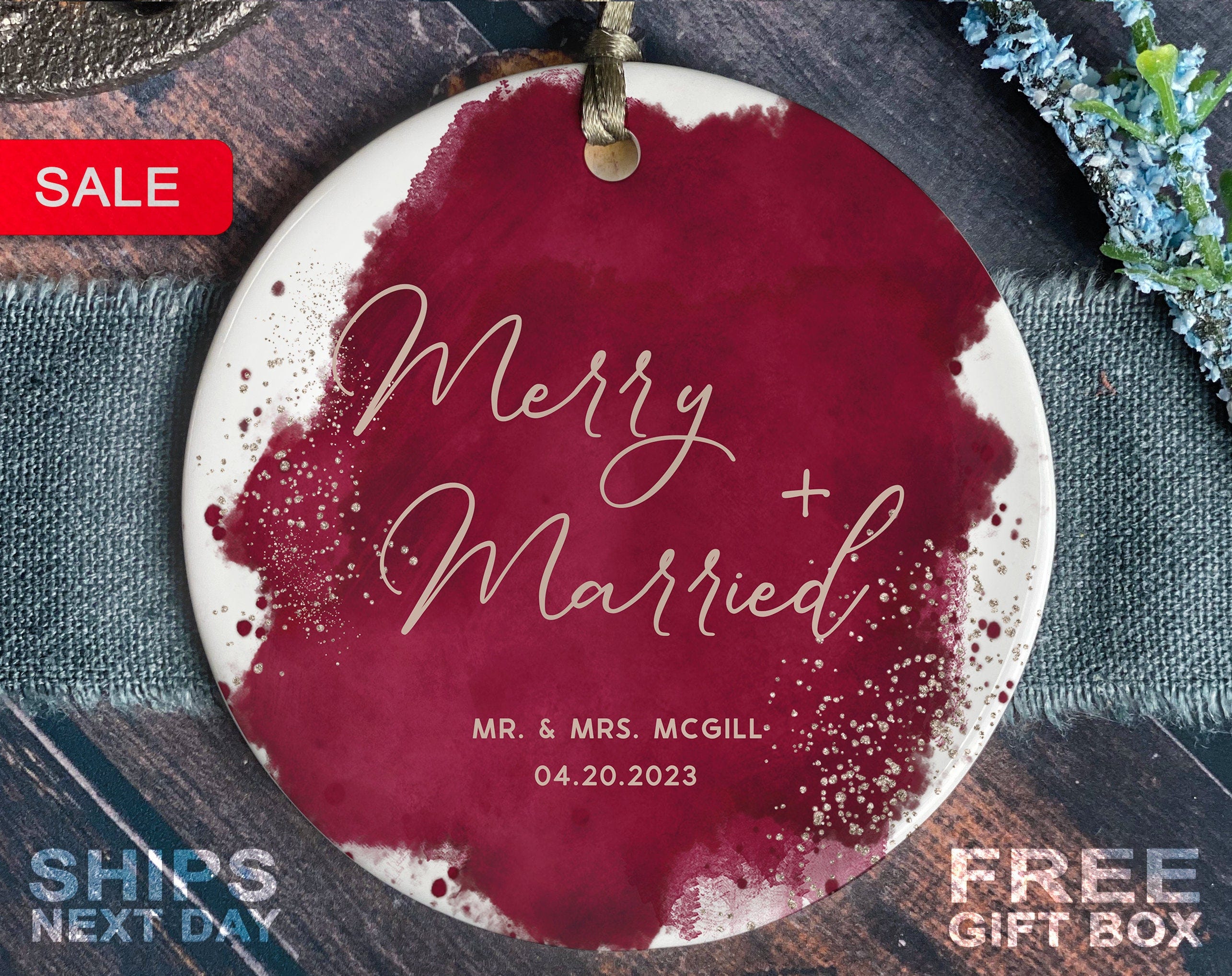 Personalized Married Ornament - Mr and Mrs Christmas Ornament - Our First Christmas Married as Mr and Mrs Keepsake - Wedding gift