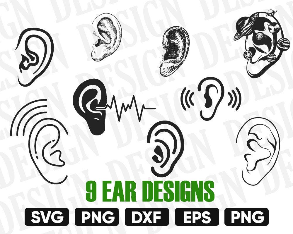 ears svg, human ears svg, ears svg, ear silhouette, svg dxf eps png, ears monogram dxf, svg files for cricut, vector, stencil, eps