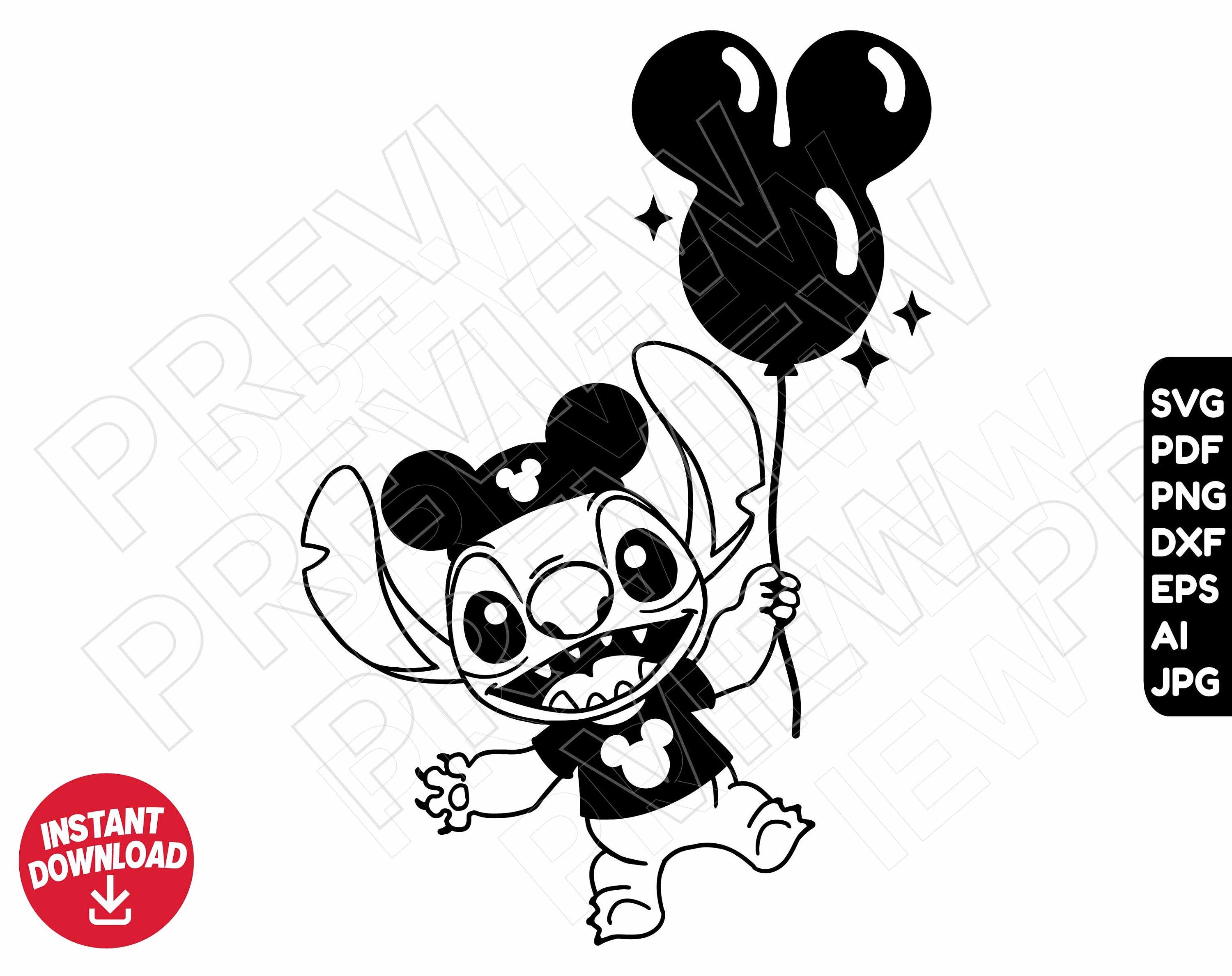 Stitch SVG balloon disneyland png clipart dxf , cut file layered by color