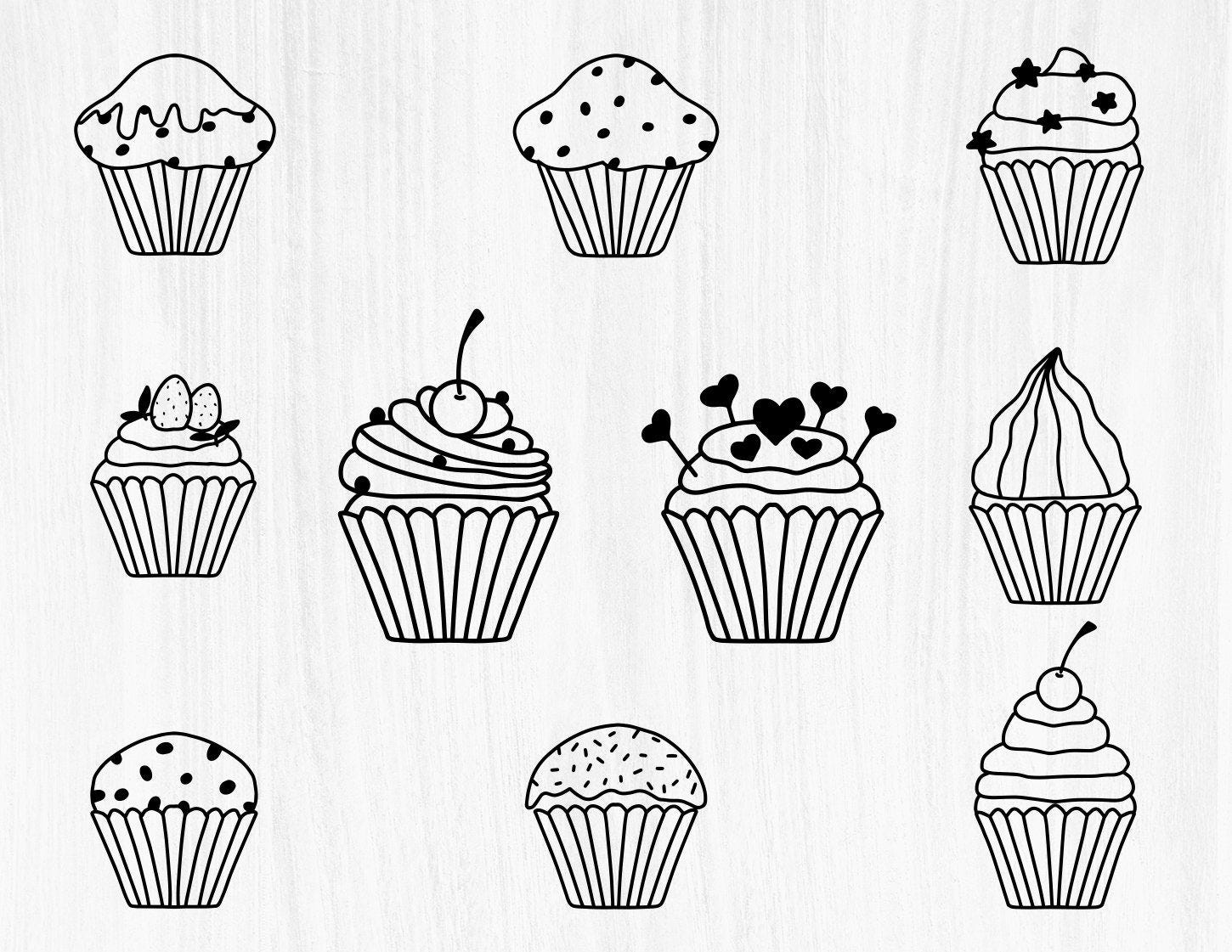CUPCAKE SVG BUNDLE, Cupcake Outline Svg, Cupcake cut files for Cricut, Cupcake Clipart, Cupcake Vector, Cupcake svg cuttine files