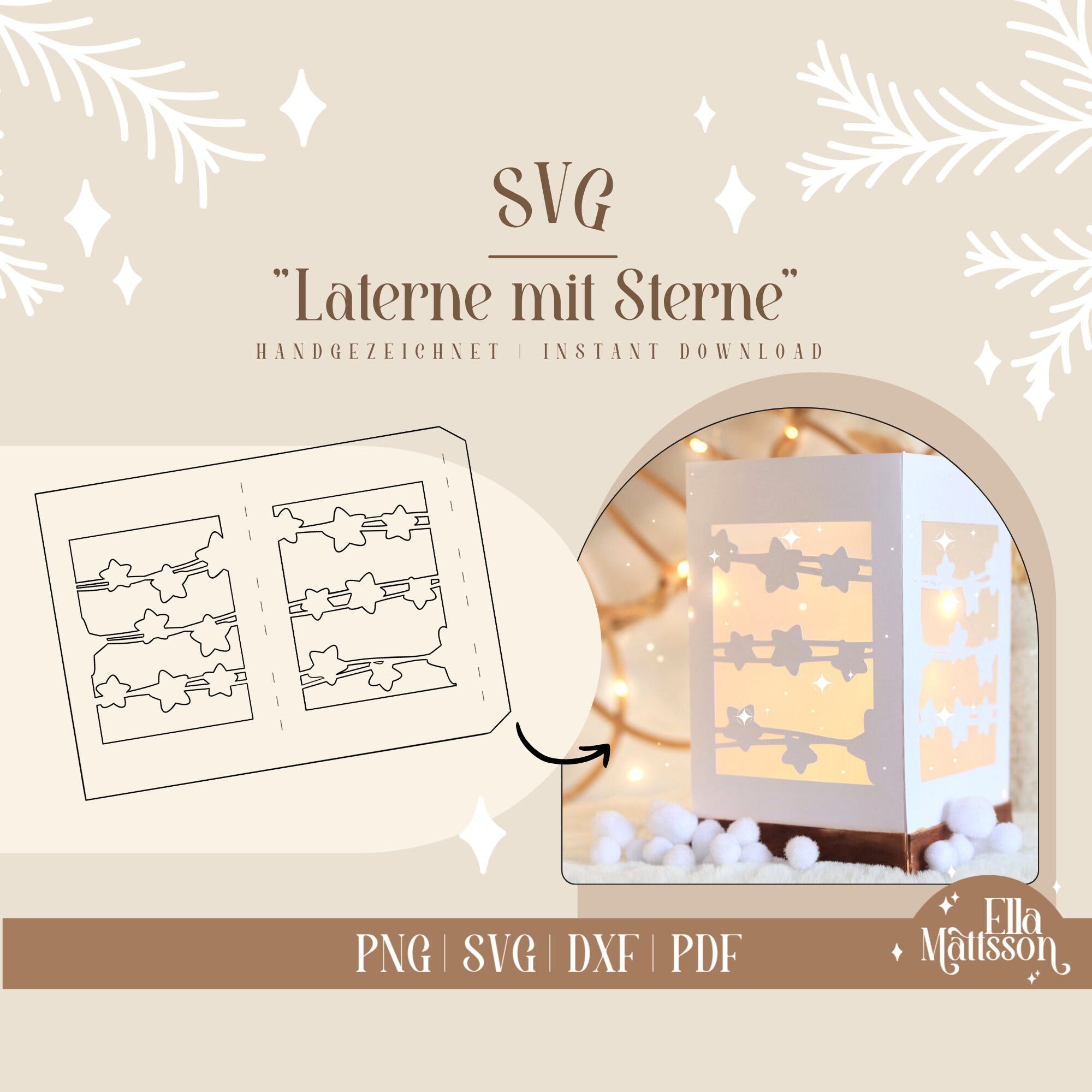 SVG "Lantern with Stars" Plotter File for Lantern | Autumn decoration | Christmas decoration | For Silhouette and Cricut plotters, SVG Christmas