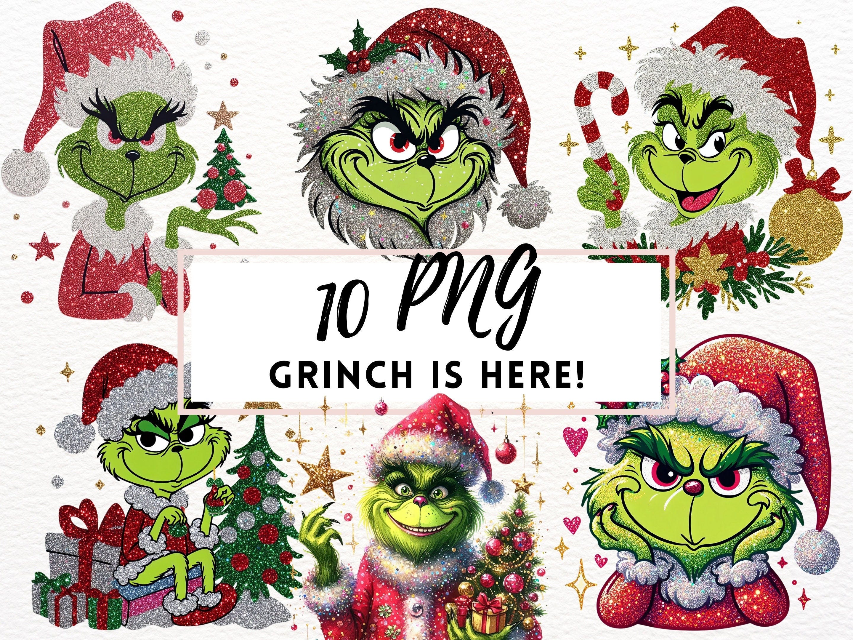 Funky Grinch PNG, Christmas PNG, Cute Christmas Shirt, Grinch Digital Design, Cheerful Sparkly Glitter Christmas Lights, Grinch Santa PNG