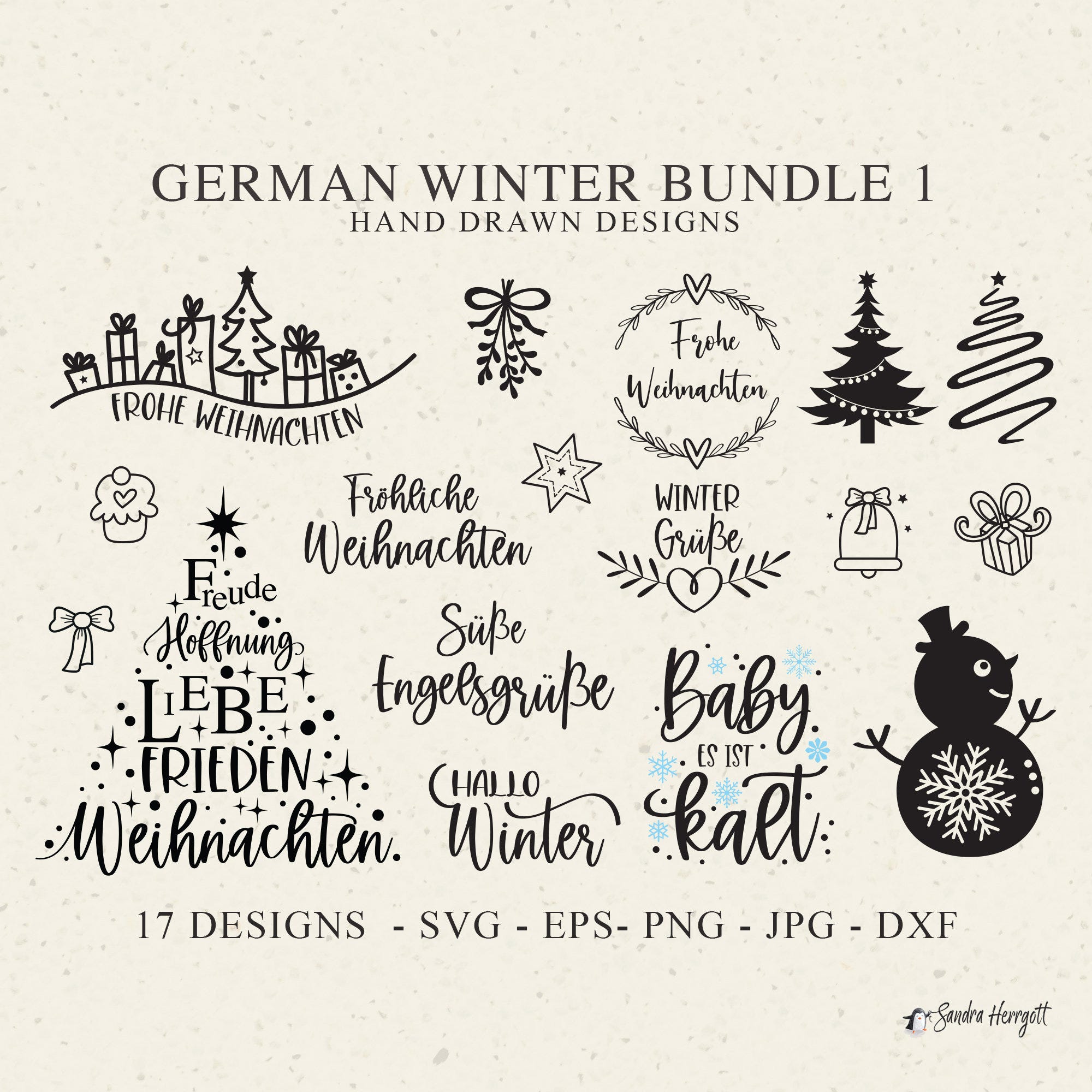German Winter Plotter File Svg Dxf Png Eps Jpg Wreath Gift Cricut Bell Silhouette Merry Christmas Tree Clipart Cute Cupcake Vinyl Cut File
