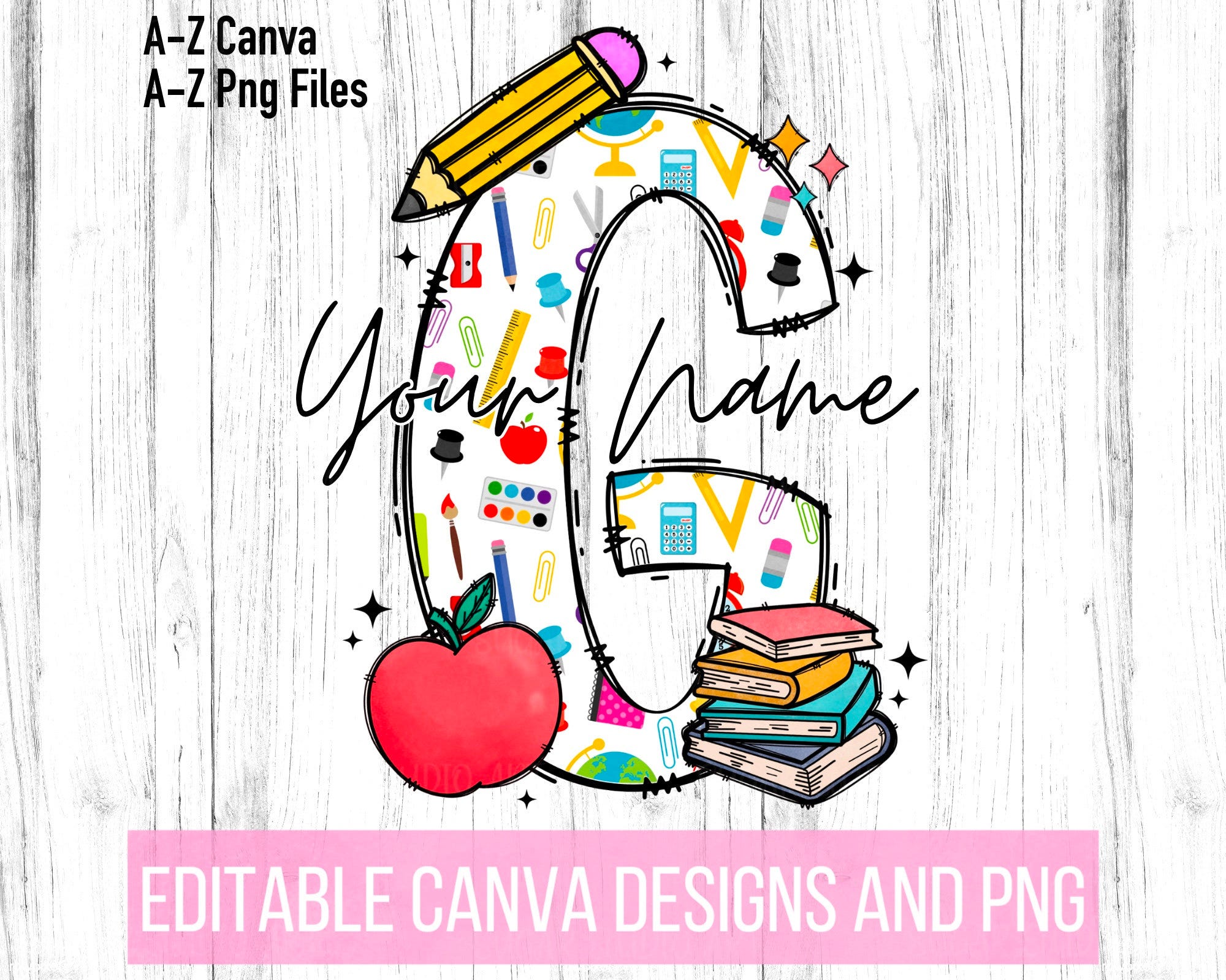 Editable Teacher School pencil Doodle Letters Png, Canva Template, Make your Own Name, Personalise Custom Name Design For Shirt Png, A-Z