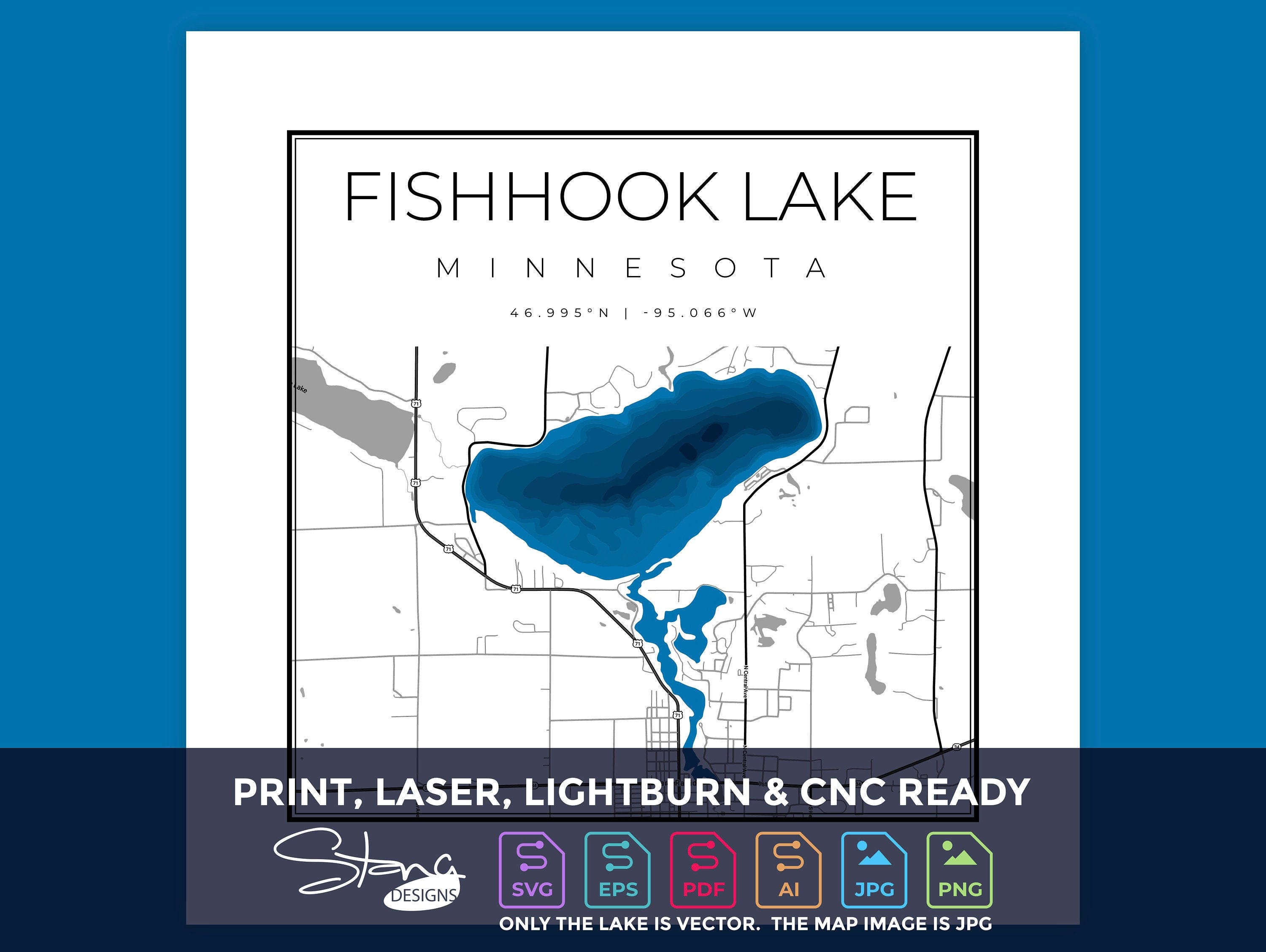 Fish Lake MN Topographical Map | Print Ready Wall Decor | Multiple Layers | svg pdf ai eps png jpg g-code