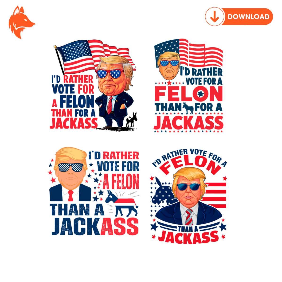 Free Vote For A Felon Than For A Jackass SVG PNG Bundle