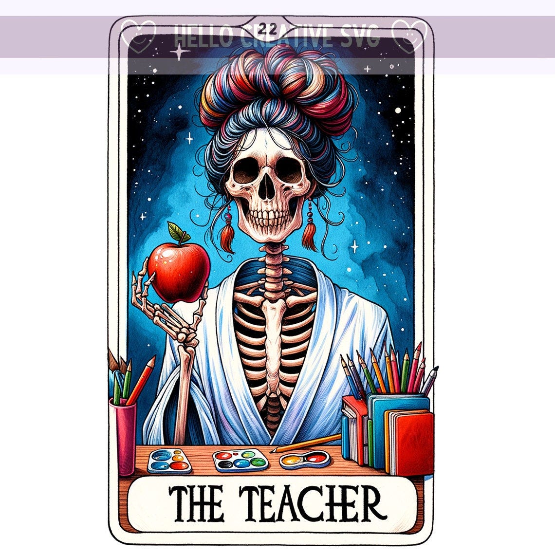 The Teacher Tarot Card PNG, Witchy Skeleton  Teaching Skull Tarot, Teacher Png, Tarot Card PNG, Sublimation Design, PNG Digital Download
