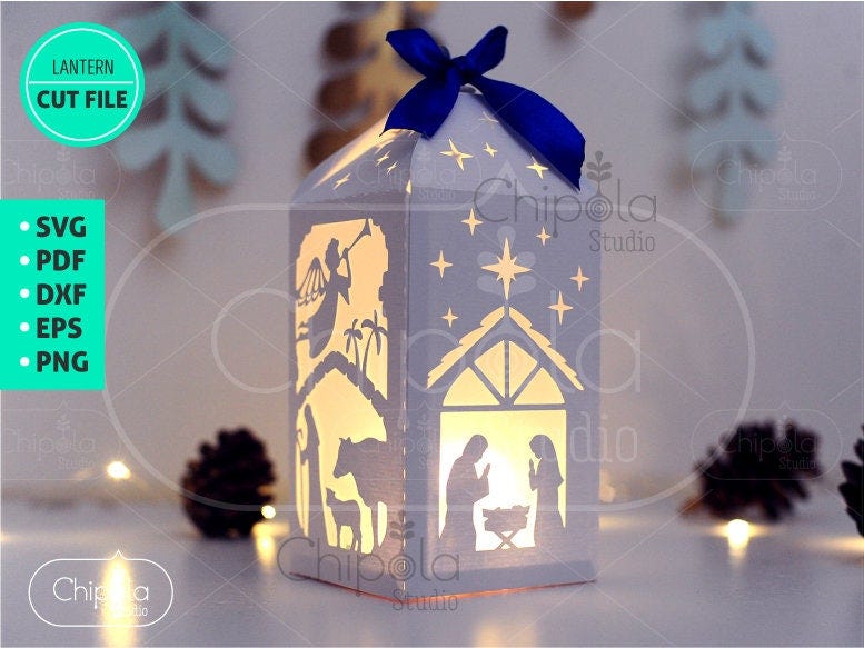 Christmas Lantern decoration SVG, Nativity Lantern, luminary LED template Download, centerpiece table decoration, Silhouette, Cricut, laser