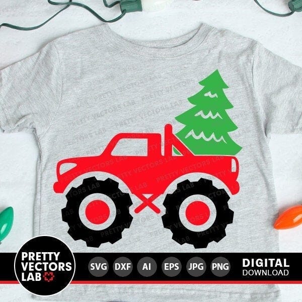 Christmas Truck Svg, Monster Truck Svg, Christmas Tree Svg, Boy Truck Svg, Dxf, Eps, Png, Kids Cut Files, Holiday Clipart, Silhouette Cricut