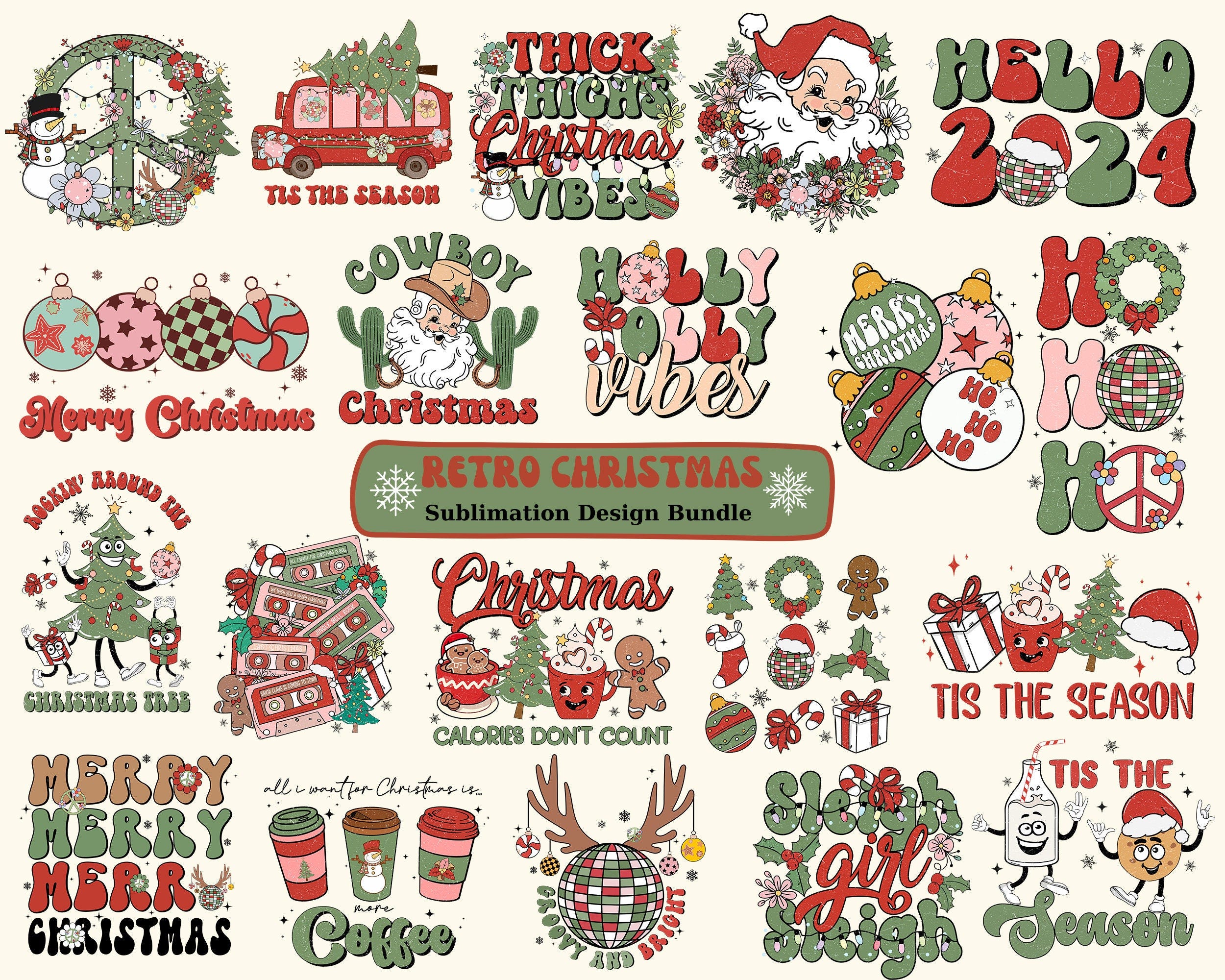 Retro Christmas Bundle Png, Christmas Png, Groovy Christmas Png, Merry Christmas Png, Santa Claus Png, Merry Xmas Png, Sublimation Design