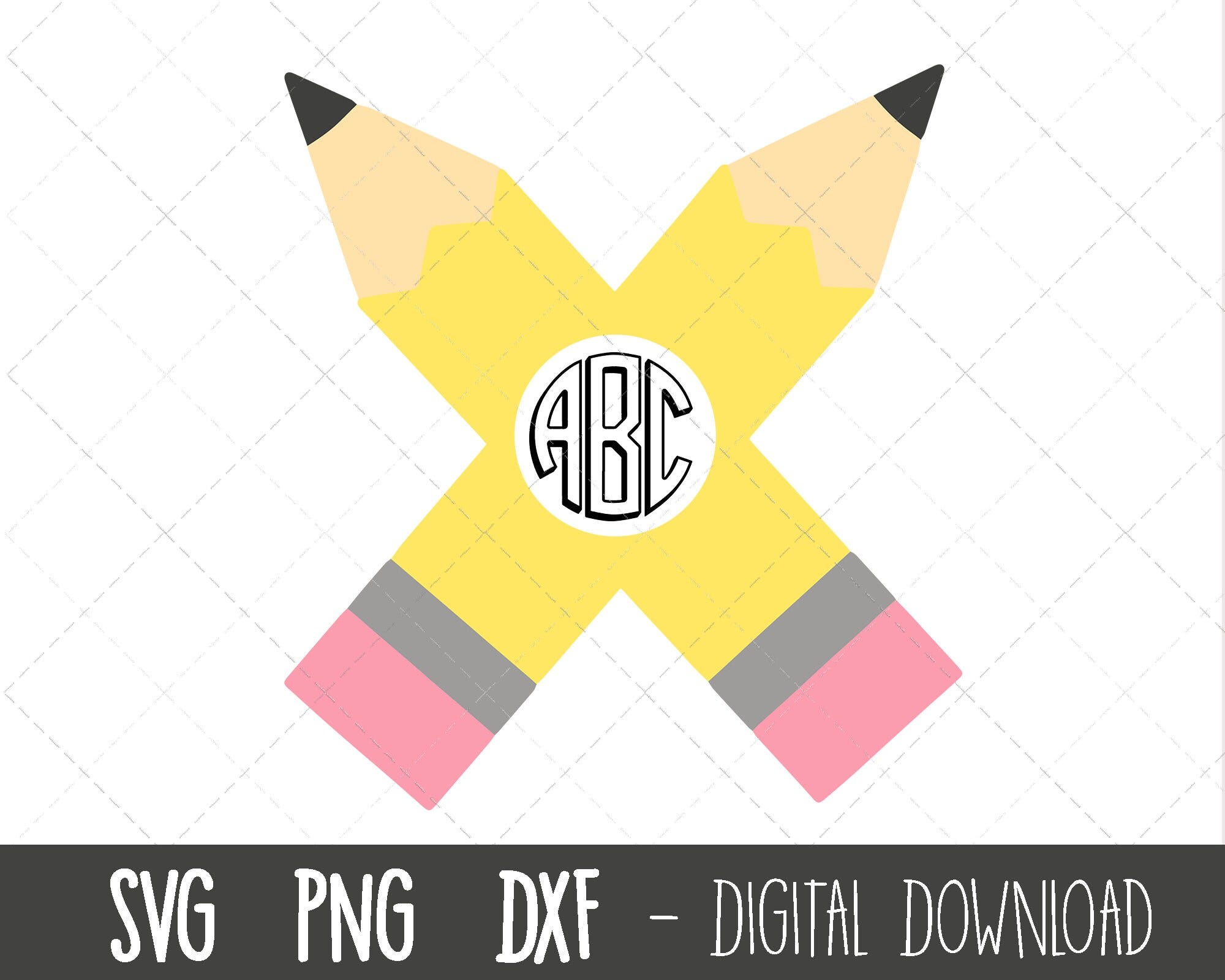 Pencil monogram SVG, pencil clipart, school svg, teacher svg, pencil png, pencil cut file, pencils svg, dxf, cricut silhouette svg cut file