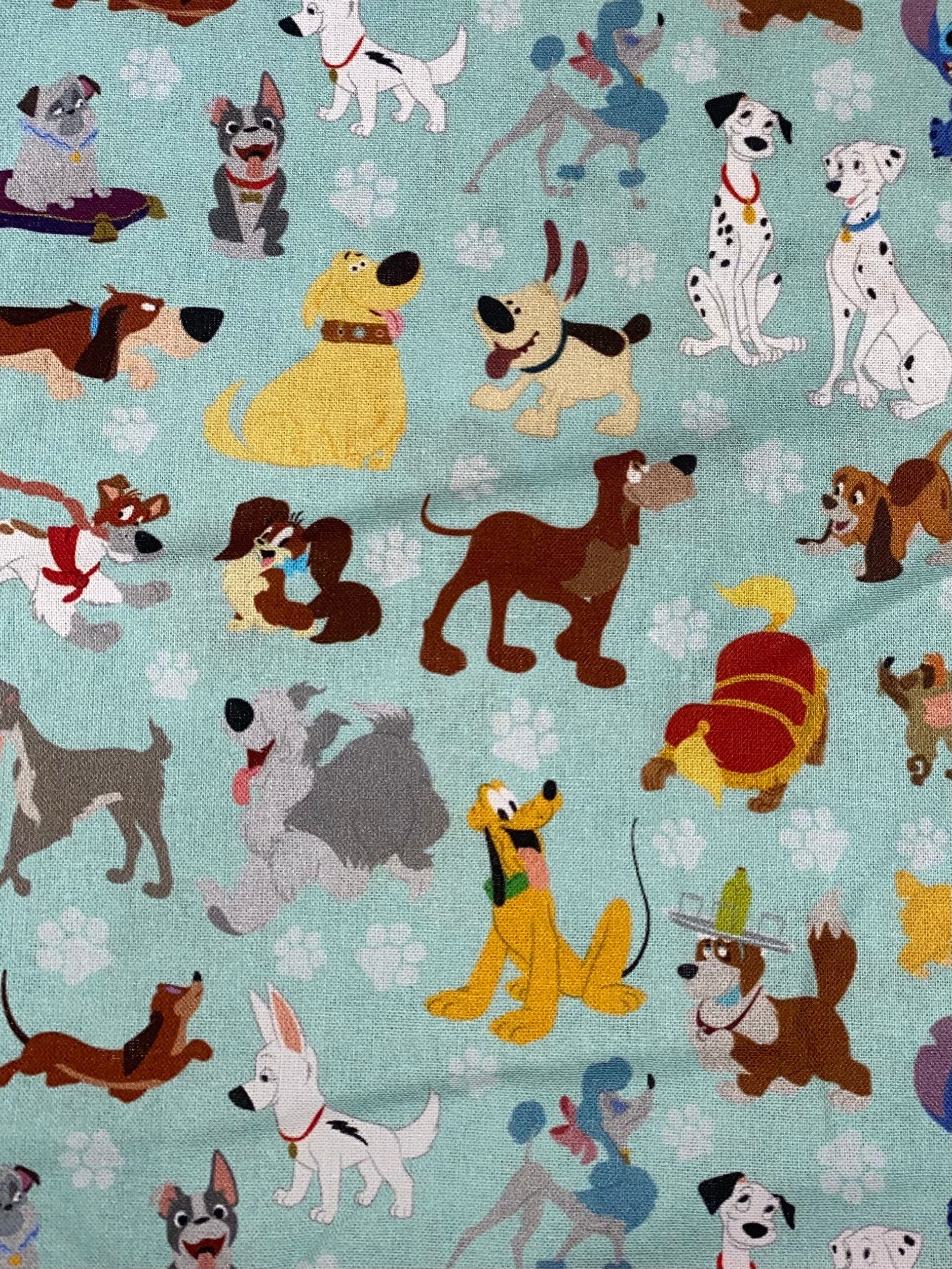 18x10" Disney Dogs Fabric Collage 100% Cotton Fabric Remnant Pluto Dalmatians Stitch 101 Dalmatians Lady Tramp Nana Dug More