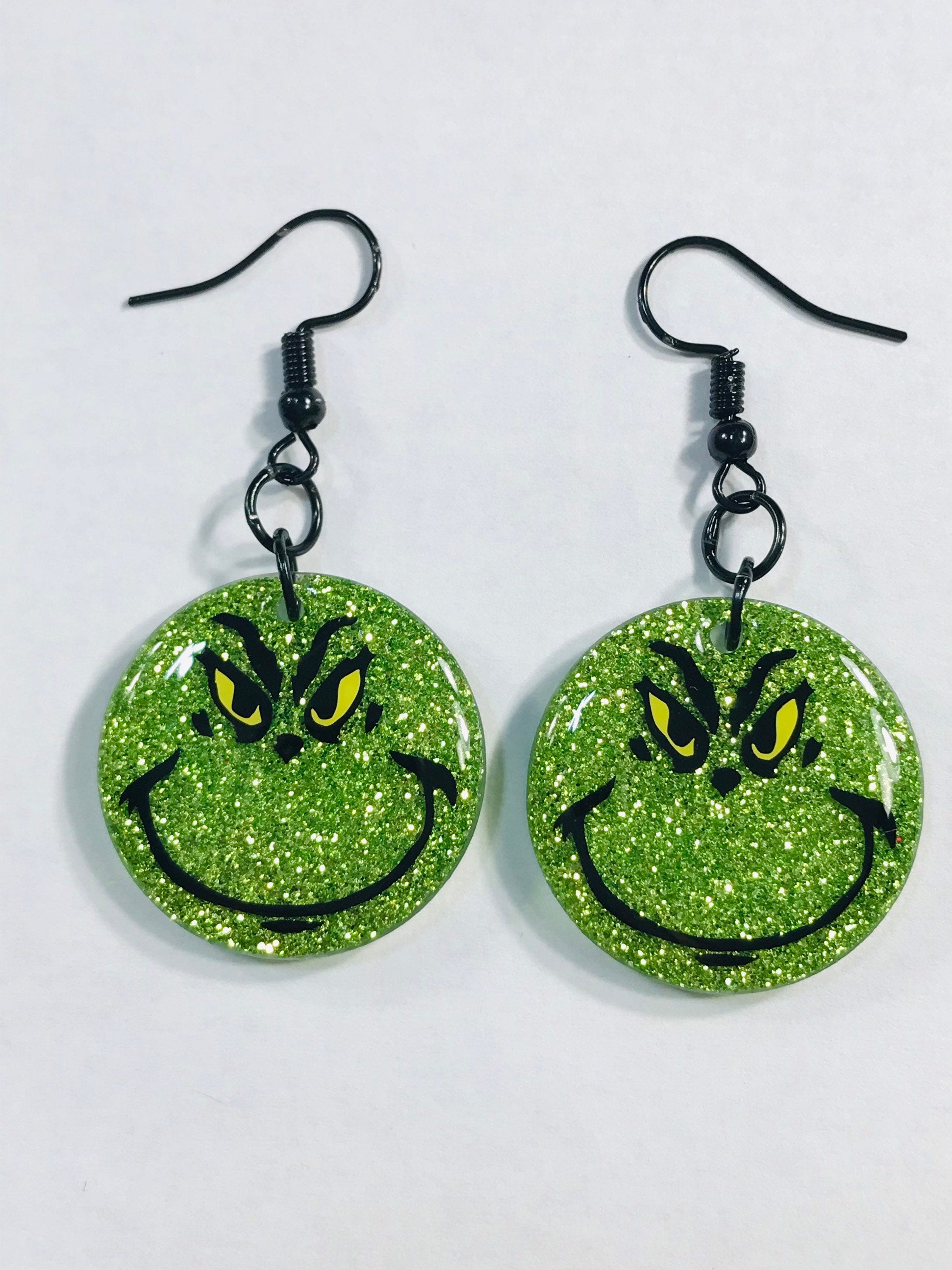 Grinch Earrings, Grinch Glitter Earrings, Grinch Gifts, Grinch Decor, Grinch Christmas decorations, Grinch decorations, Grinch Jewelry