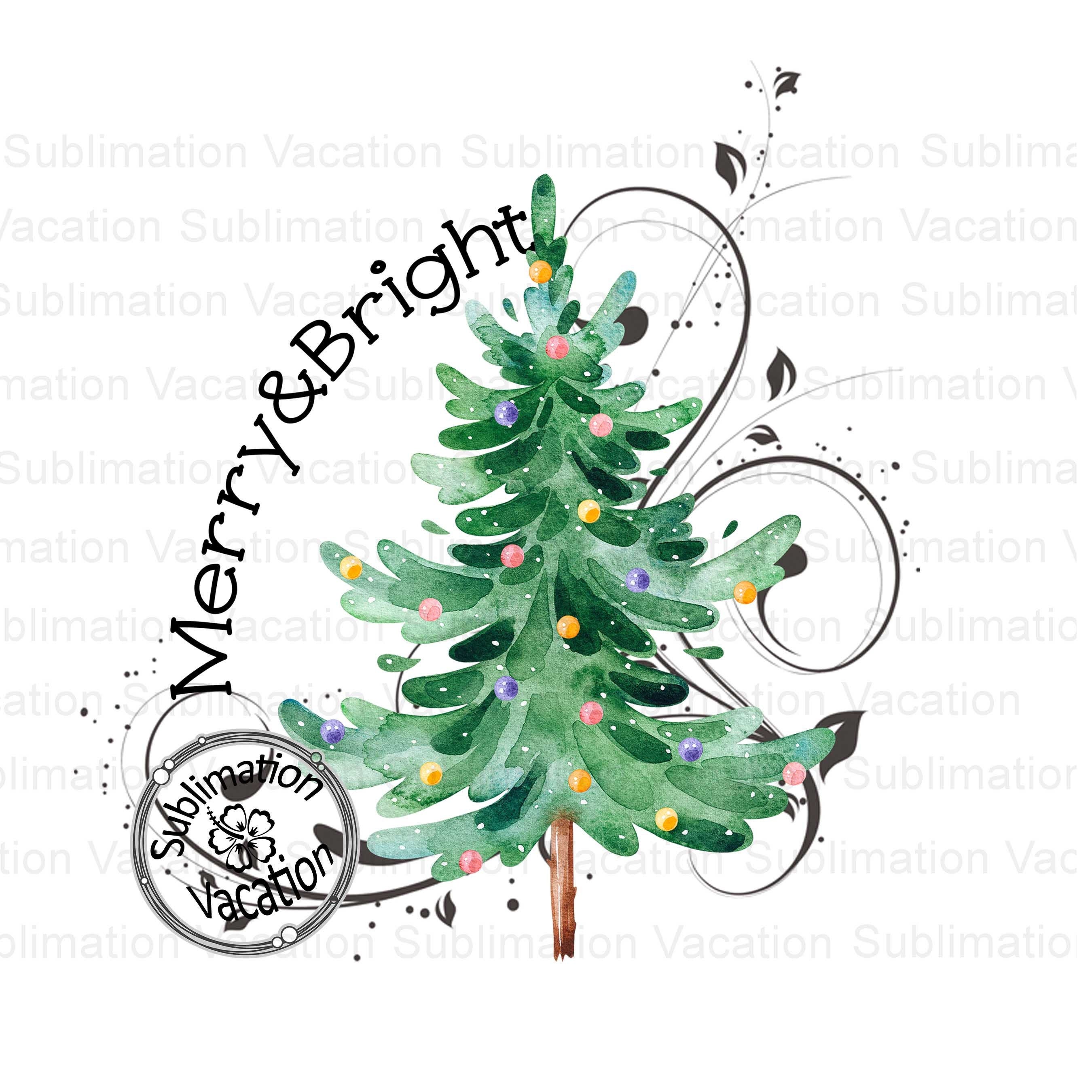 Merry and Bright Christmas Tree, Merry N Bright Tree PNG, Merry and Bright, Christmas Sublimation Design, TWO VERSIONS