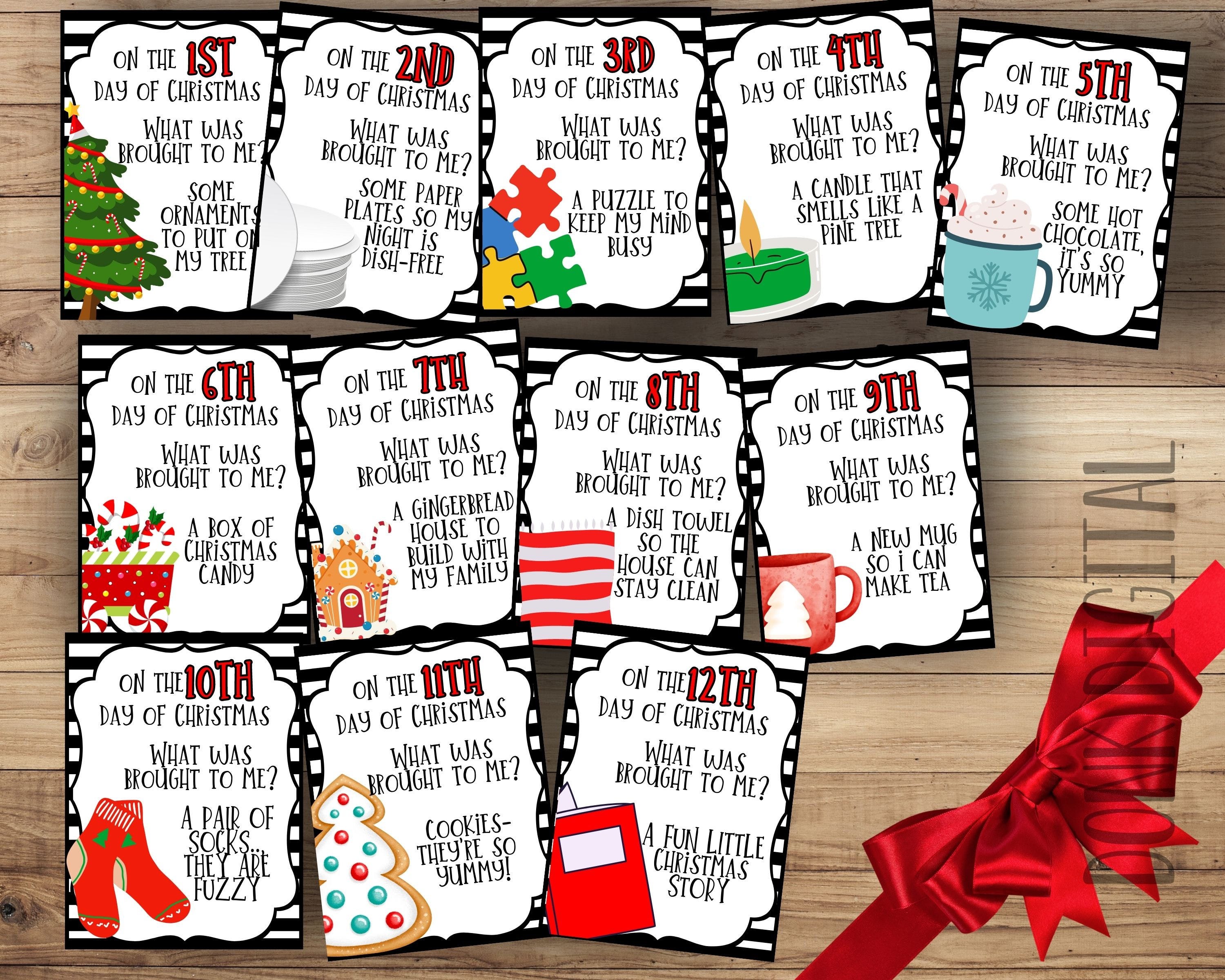 12 Days of Christmas Tags- 12 days of Gifts- Christmas Tags- Neighbor Gift- Teacher Gift-