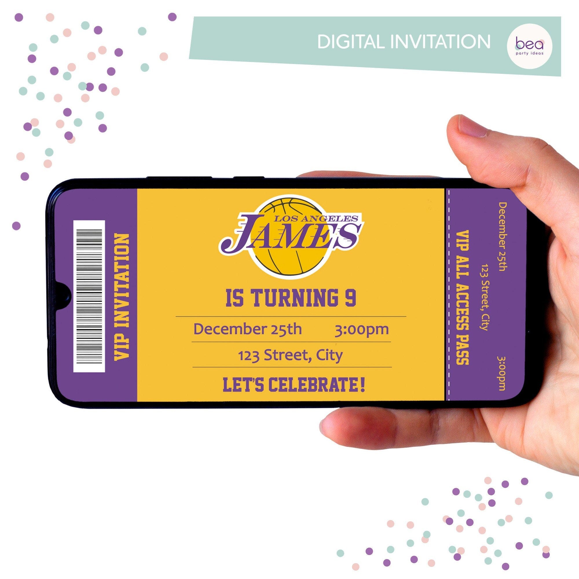 Basketball Lakers inspired invitation - Digital Birthday Party Invitation -