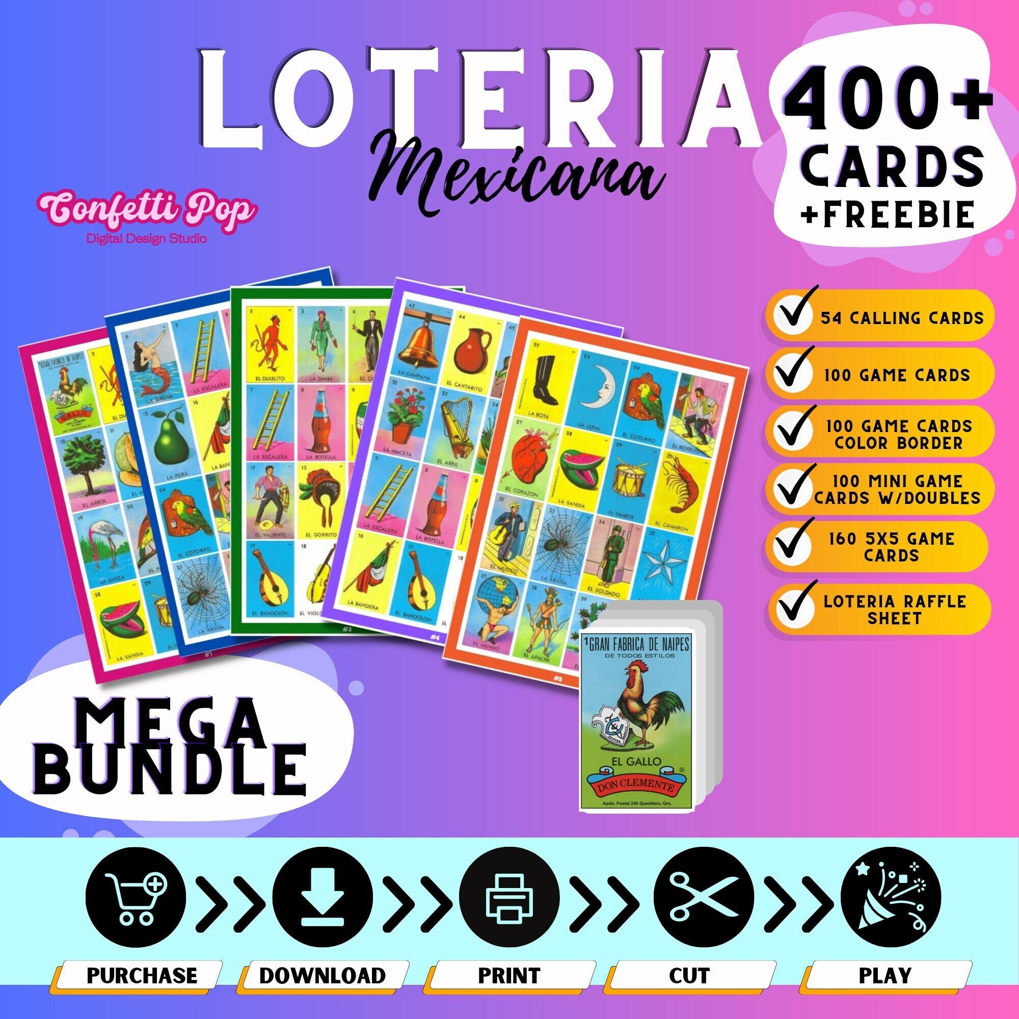 Digital Printable Mexican Loteria Game MEGA BUNDLE PDF - Classic Edition Loteria Mexicana (Mexican Bingo)