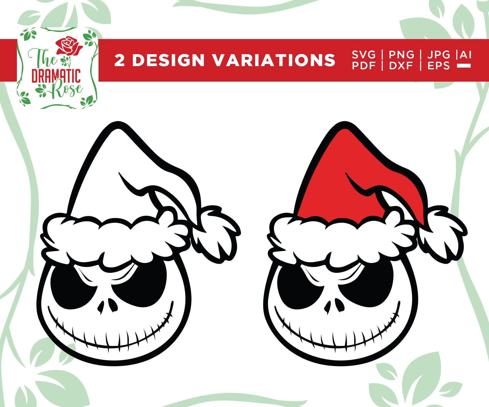 Jack Skellington SVG, Nightmare SVG with Christmas Hat skull svg, cricut, silhouette, files for cricut, holiday svg, grinch hat, Cut file