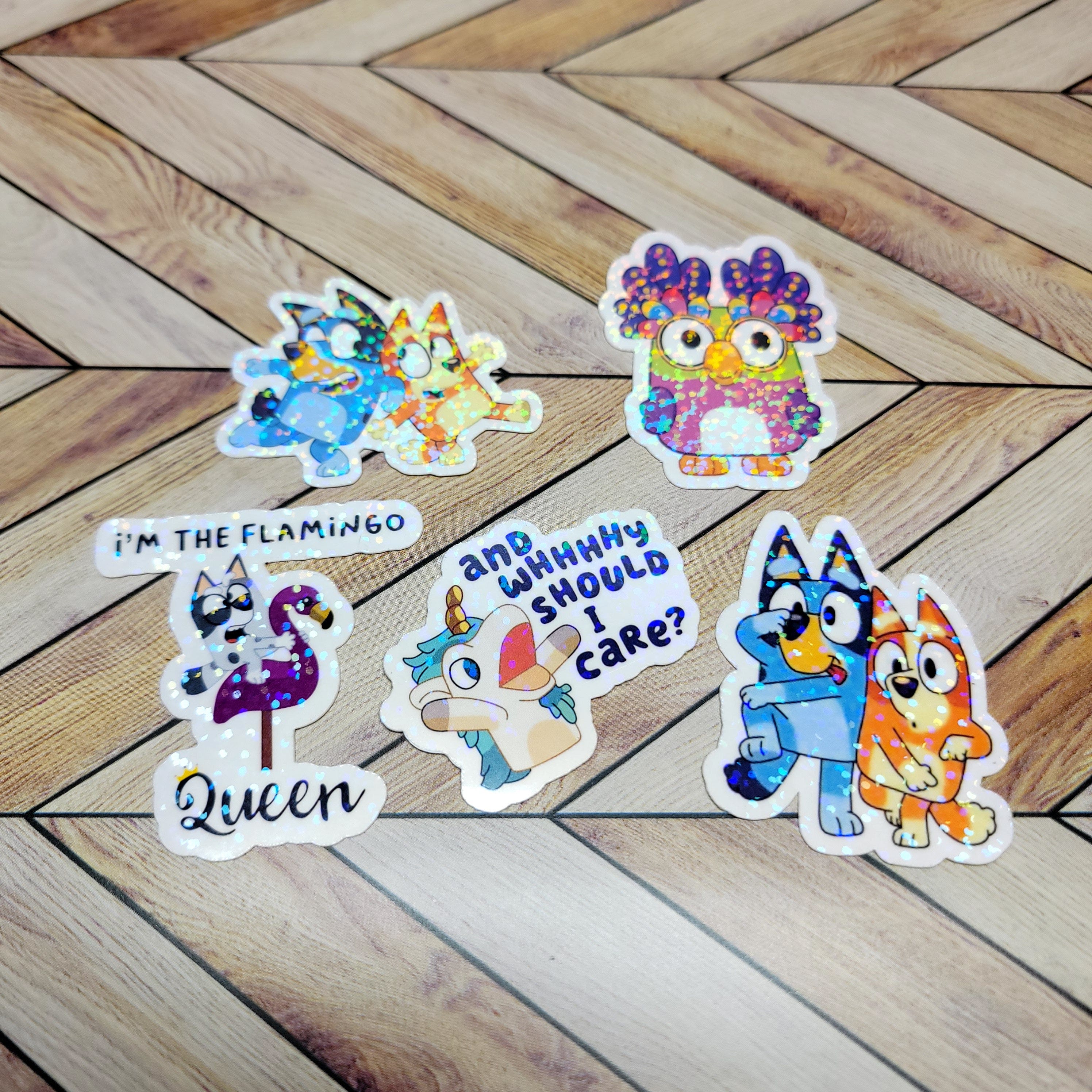 Holographic bluey bingo chattermax Muffin unicorse stickers