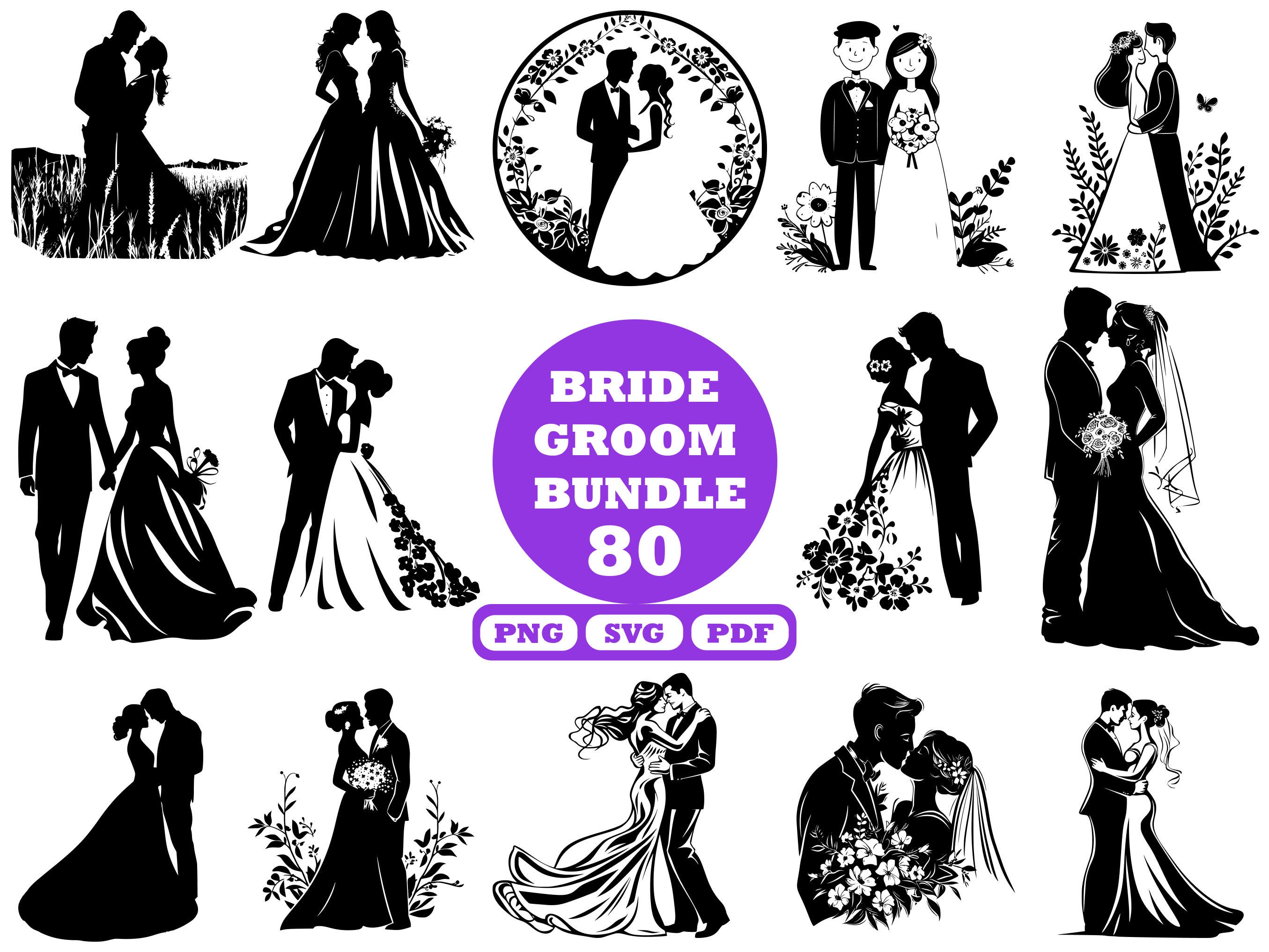 Bride and Groom SVG, Wedding Couple, Wedding SVG, Engagement svg, Wedding Clipart, Bride svg, Married Couple SVG, Husband Wife Svg