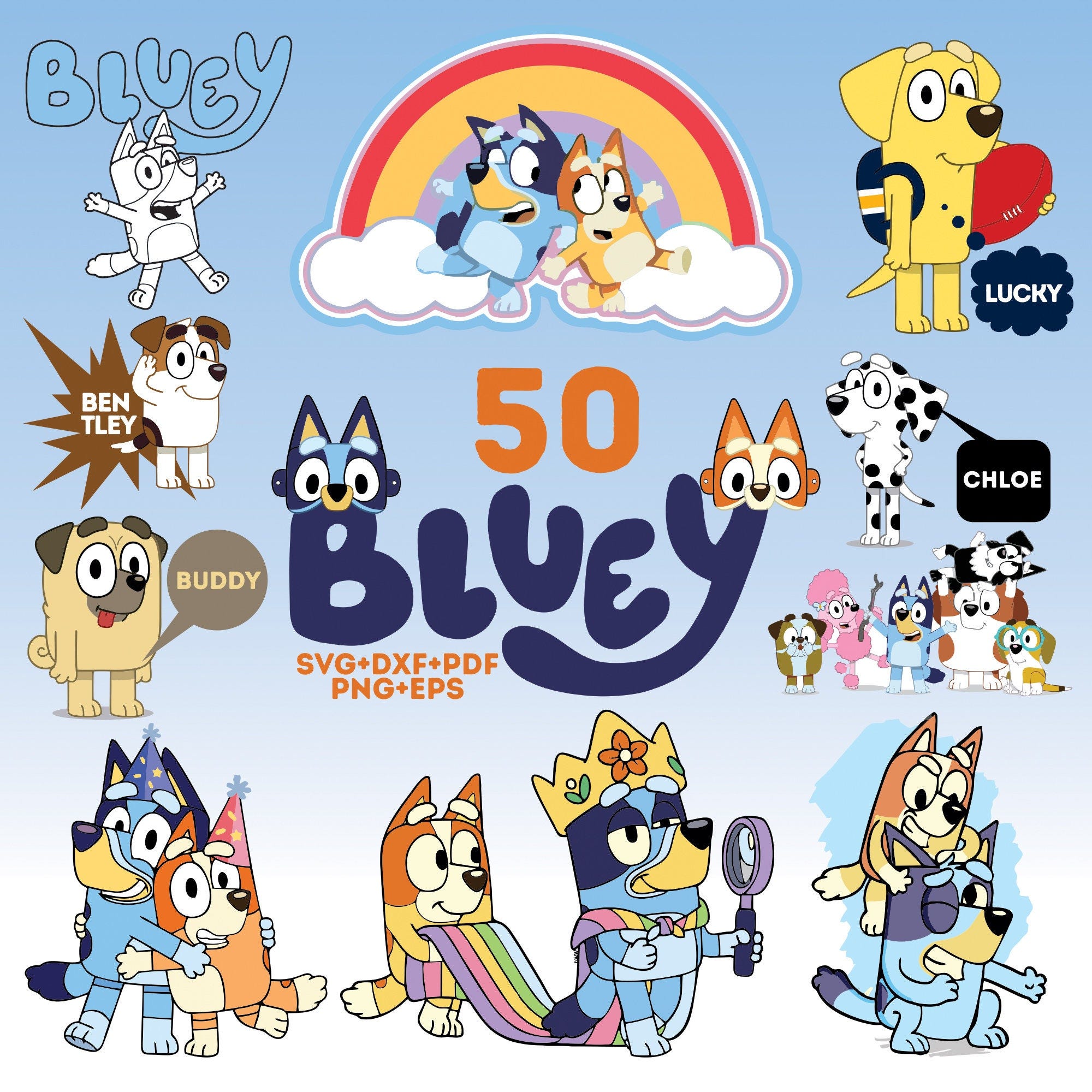 Bluey Svg Bundle, Bluey Clipart For Cricut, Bluey Silhouette, Bluey Vector, Bluey Decal, Bluey Cut Files, Bluey Layered.