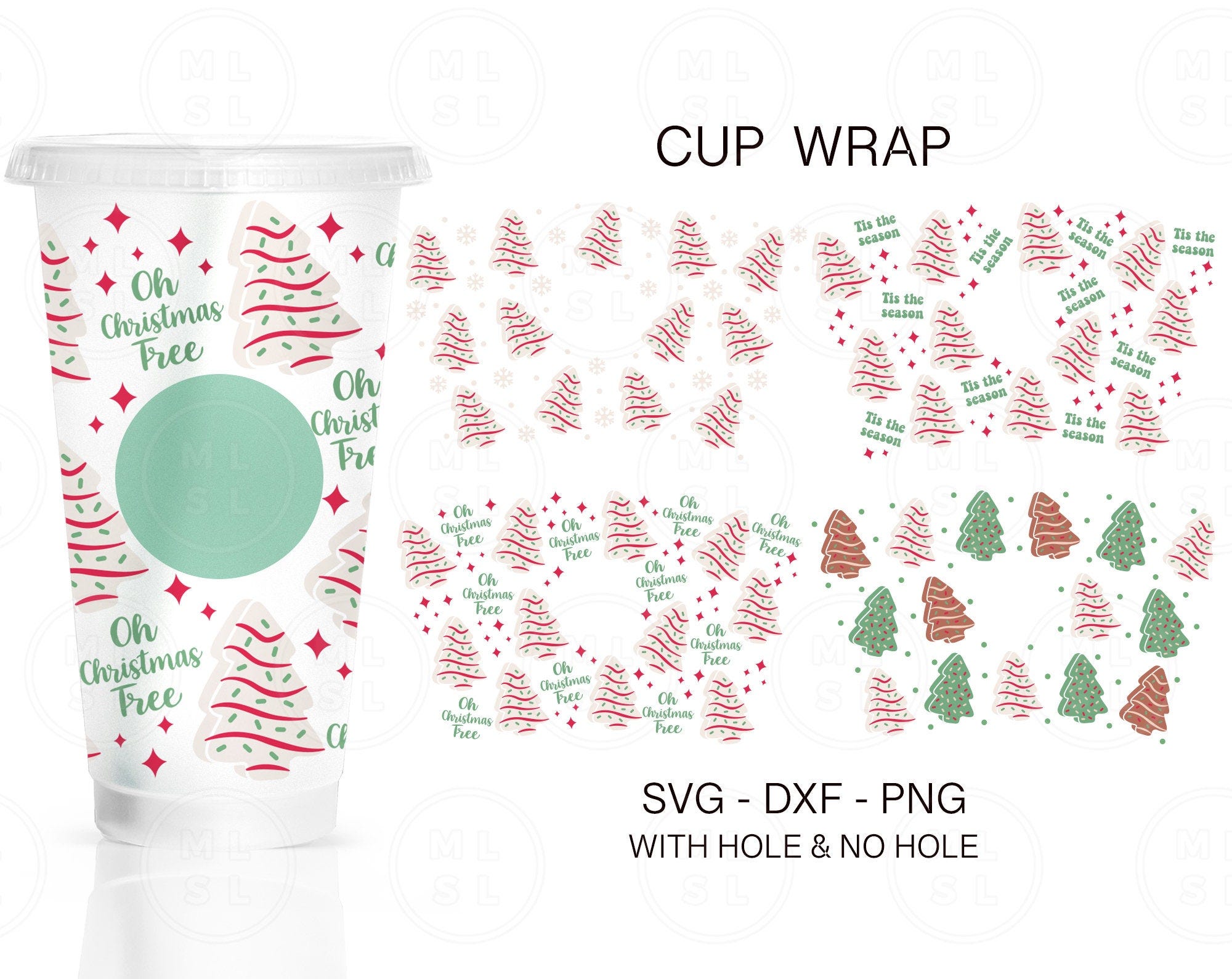 Christmas Tree Cake Cup Wrap Svg, Christmas Full Wrap Bundle, Tree Cake Svg, Venti Cold Cup 24oz, Coffee Wrap, File For Cricut, Xmas Svg