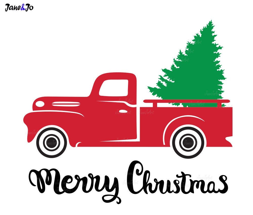 Truck With Christmas Tree SVG,Red truck Tree SVG,Christmas Tree svg Files,Truck With Tree eps, dxf, png,pdf,Merry christmas truck tree svg