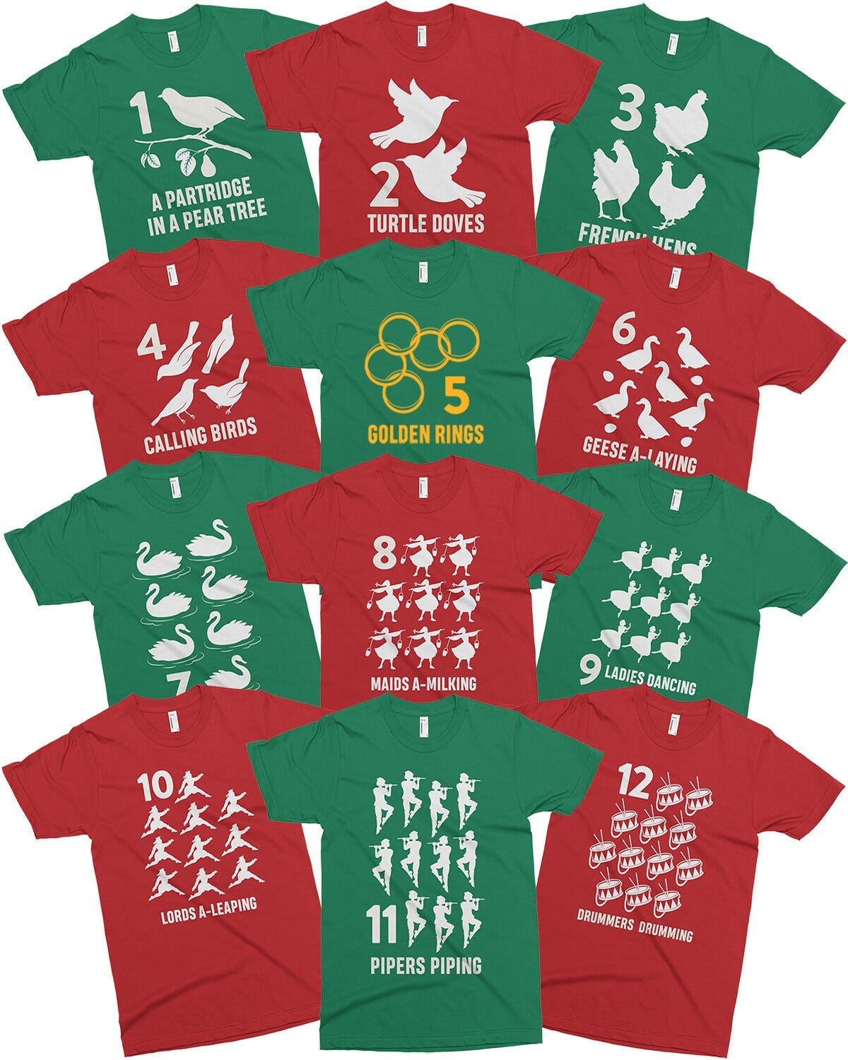 12 Days of Christmas Family Group Christmas Carole Matching Holiday T-Shirts