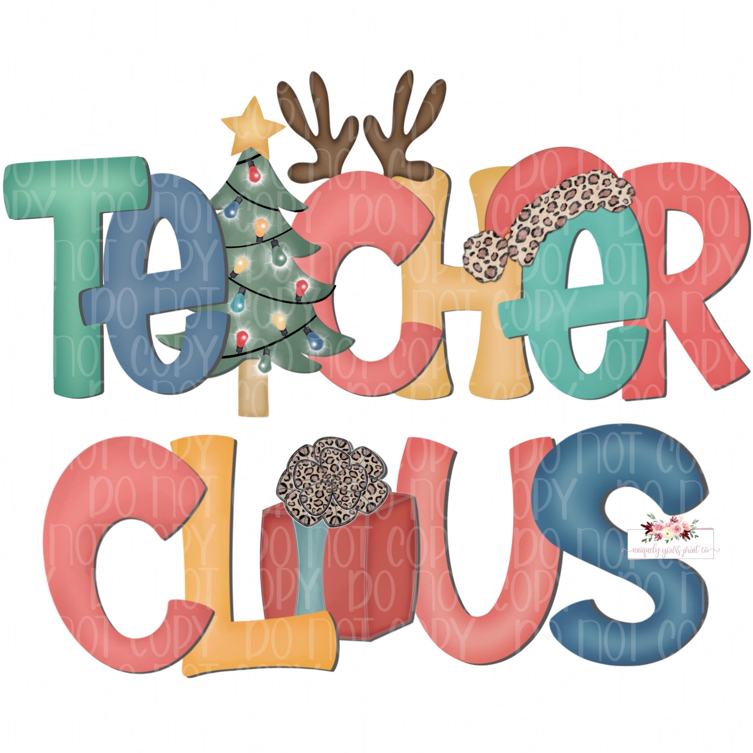 Teacher Claus Digital Design | Christmas teacher doodle download | PNG | Sublimation design | Hand Drawn Digital  clipart