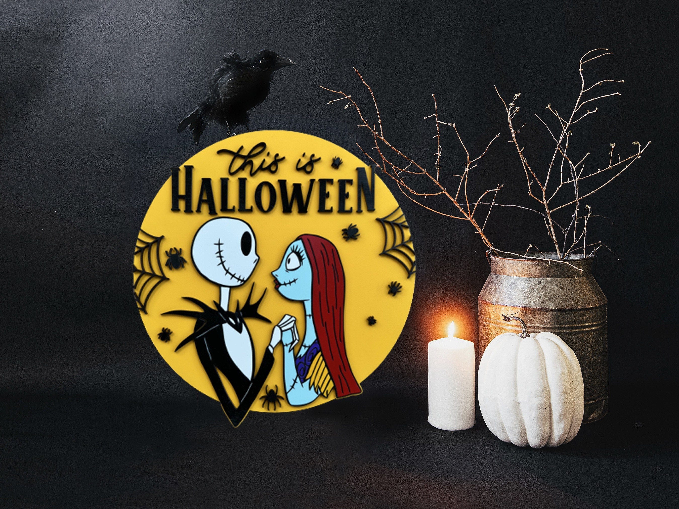 Sally + Jack || Halloween Door Hanger || Halloween SVG || This Is Halloween || Adams Family || Laser Cut File