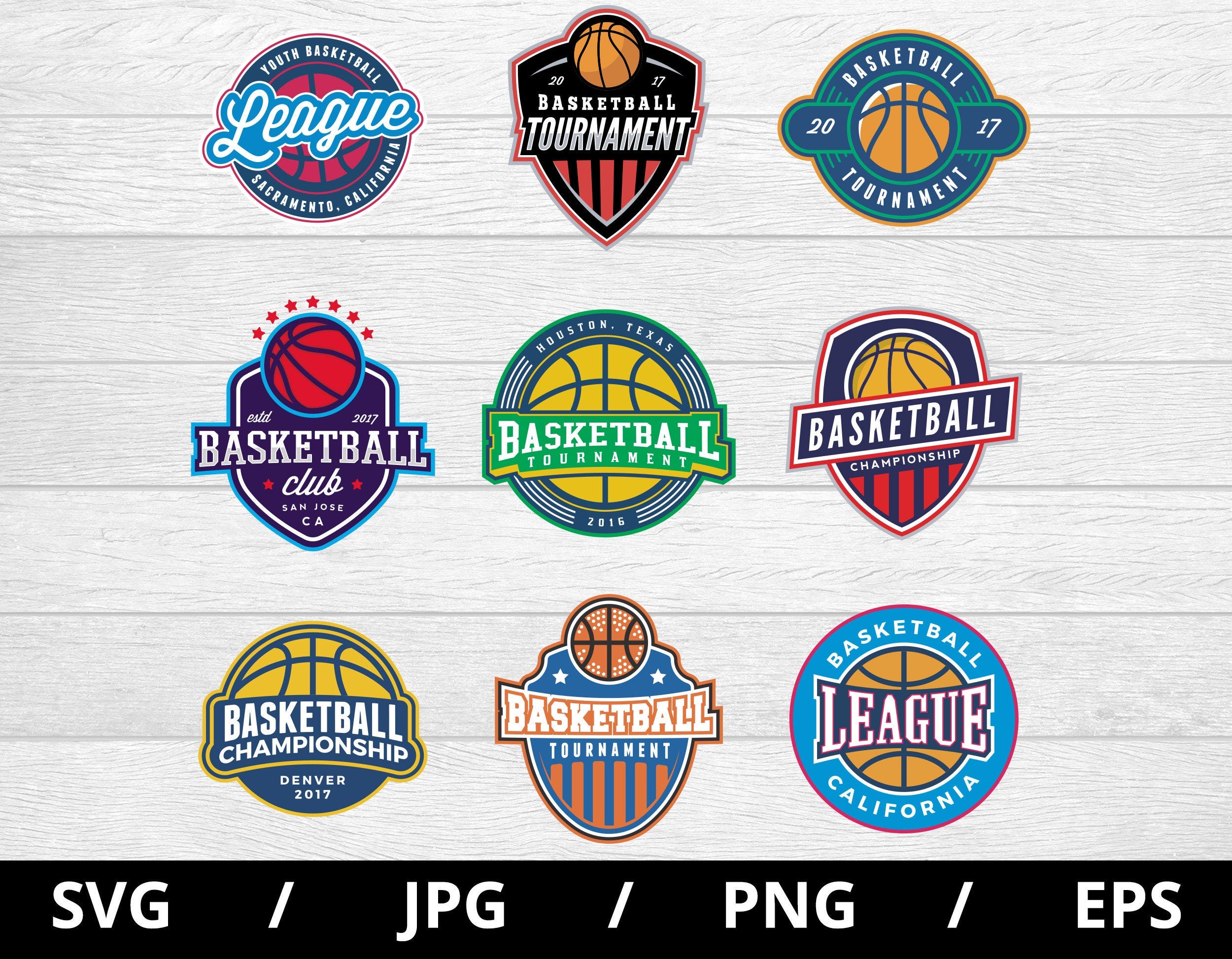 basketball team logo sets illustration svg, basketball tournament, league, championship, basketball club emblems icon sets clipart svg