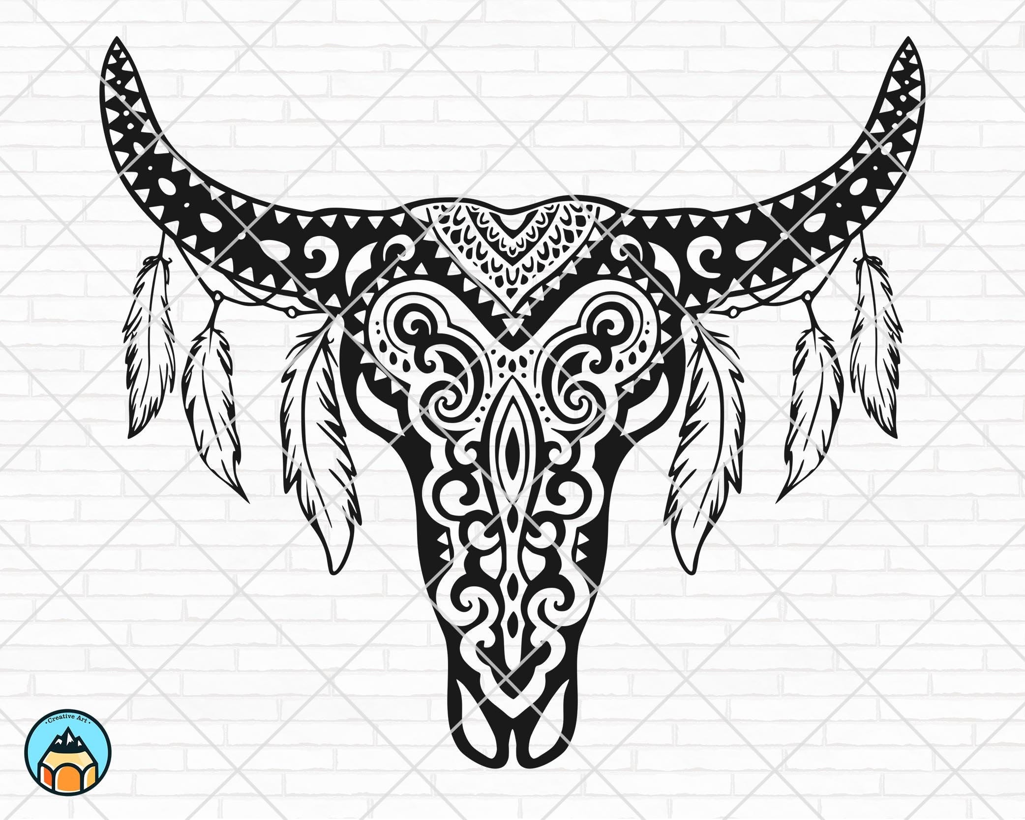 Cow Skull Mandala svg, Cow svg, Mandala svg, Bull Skull Floral svg, Boho svg, Flowers Cow, Western svg cricut, silhouette, cut file, vector